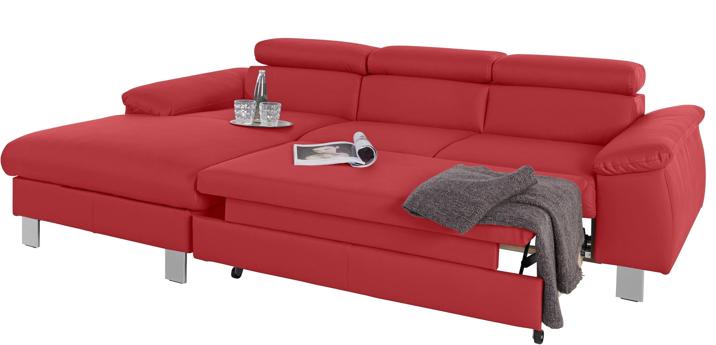 COTTA Ecksofa Komaris, Ecksofa, wahlweise mit RGB-LED-Beleuchtung und Bettfunktion/Bettkasten