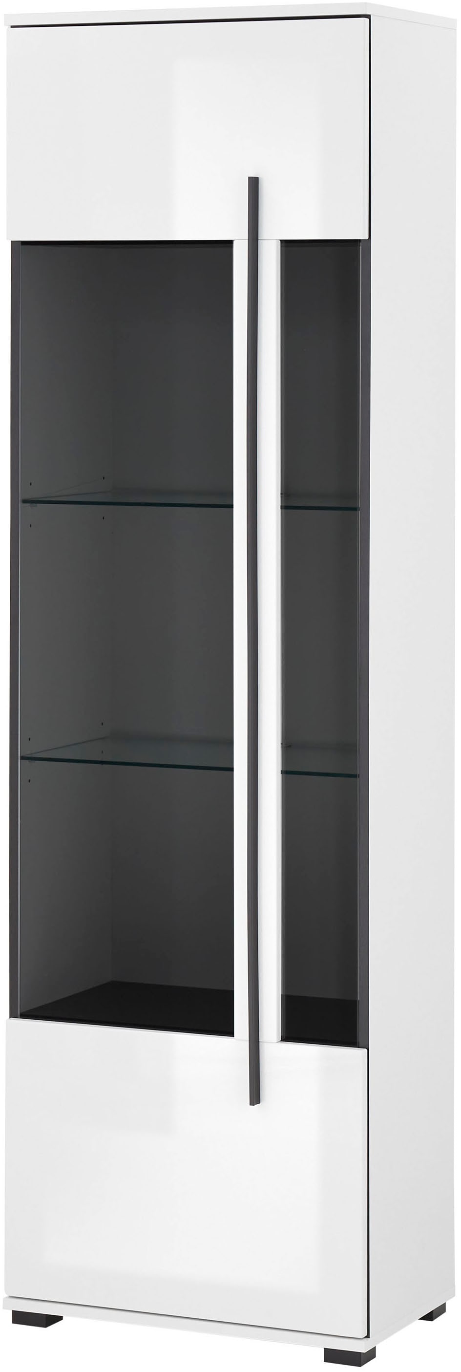 INOSIGN Vitrine »Cantara, Vitrinenschrank in Eiche Evoke oder weiss, Standvitrine«, schwarzer Stangengriff, ausreichend Stauraum, vielseitig einsetzbar