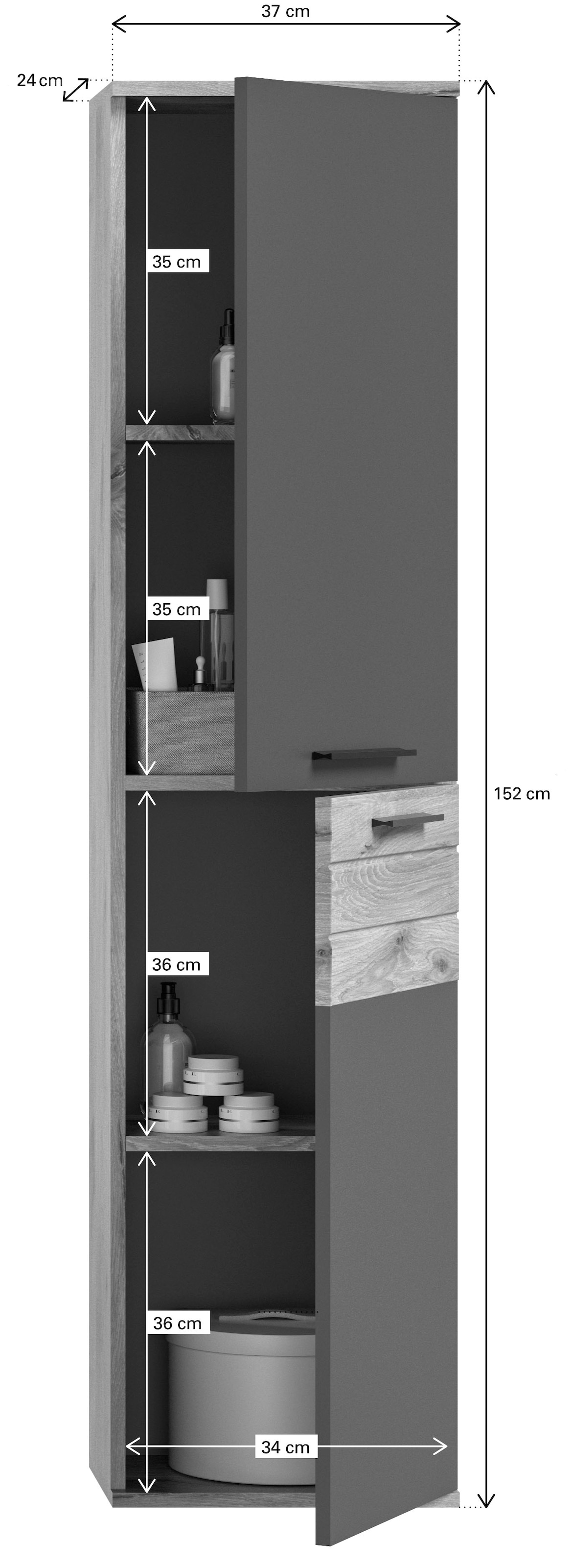 INOSIGN Midischrank »Riga, Breite 37 cm, 2 Türen, 2 Einlegeböden, 1 Konstruktionsboden«, Türanschlag wechselbar, Badmöbel, Badschrank, Schrank,Bad, Hochschrank