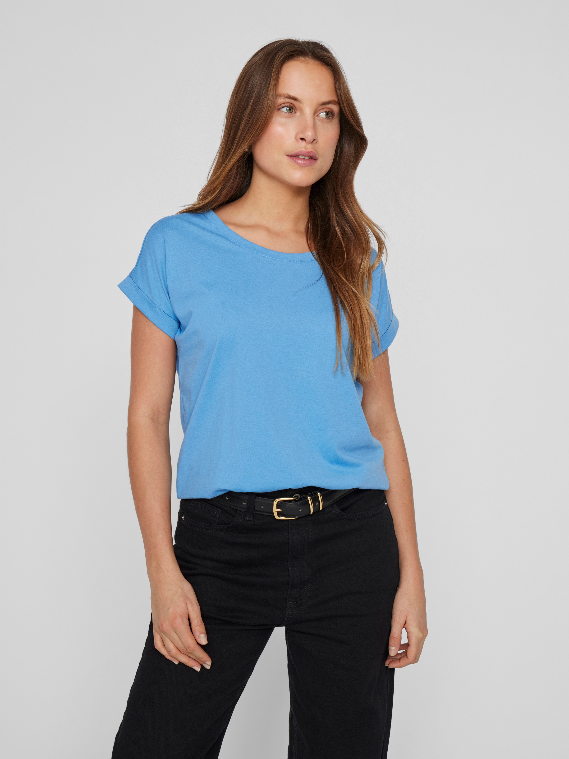 Vila Rundhalsshirt »VIDREAMERS NEW PURE T-SHIRT/SU-NOOS« Basic Damen-T-Shirt mit Rundhalsausschnitt und umgeschlagenen Ärmeln