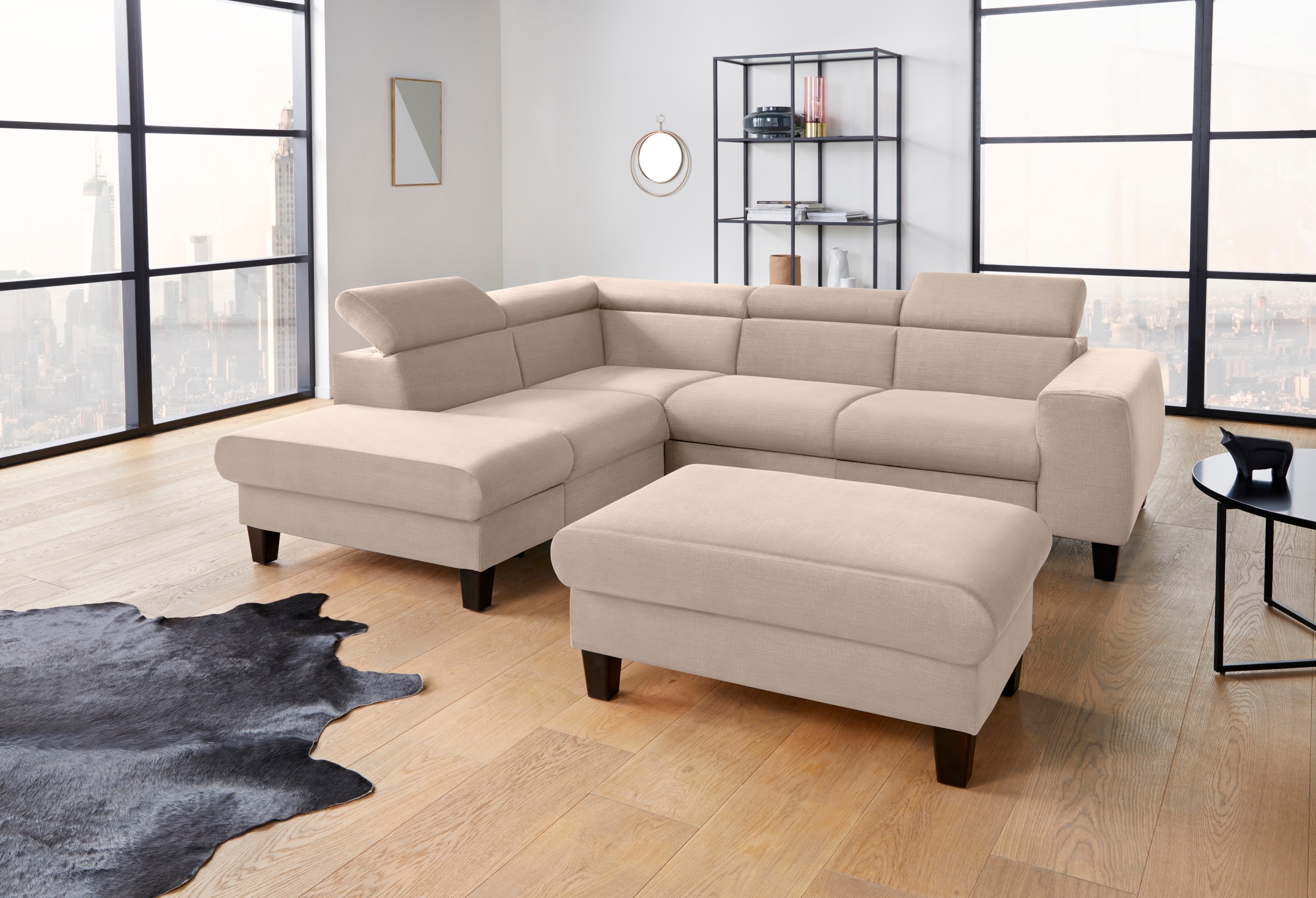 COTTA Ecksofa »Morven L-Form mit Kopfteilverstellung«, wahlweise mit Bettfunktion, Bettkasten & Wireless-Charger