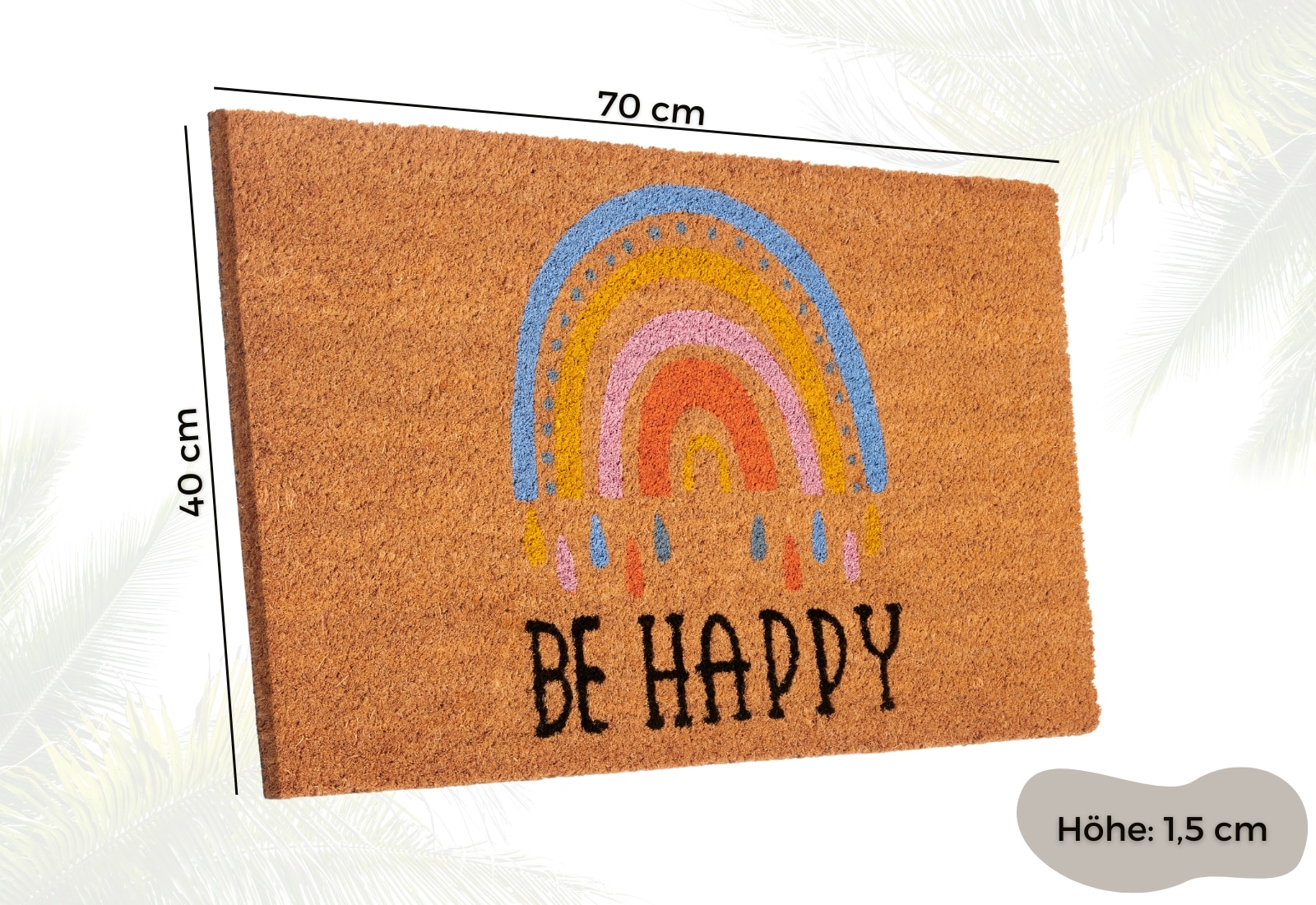 HANSE Home Fussmatte »Kokos Be Happy, Türmatte«, rechteckig, 15 mm Höhe, Schmutzfangmatte, Rutschfest, Outdoor, Innen, Aussen, Kokosmatte, Flur
