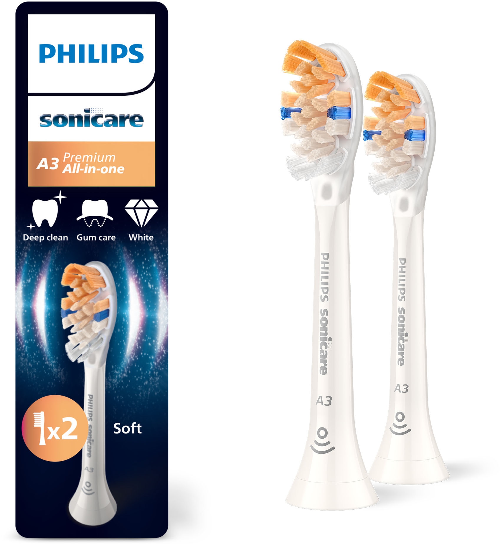 Philips Sonicare Aufsteckbürsten "A3 Premium All-in-One" für eine gründliche Gesamtreinigung, für jedes Sonicare Handstück