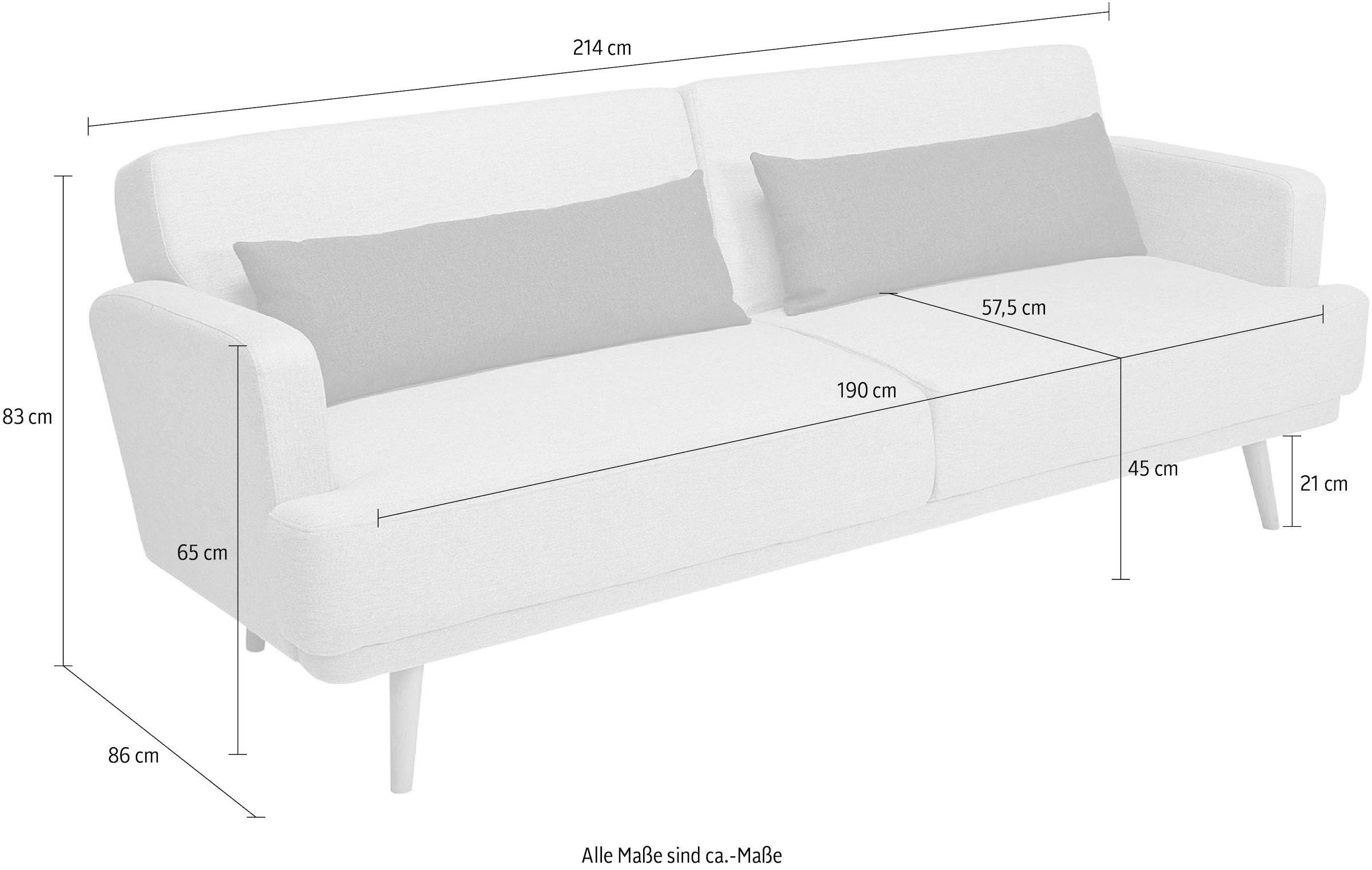 SalesFever Schlafsofa »Malmö - Komfortabler 2,5-Sitzer inklusive Zierkissen«, mit Schlaffunktion, Breite 214 cm
