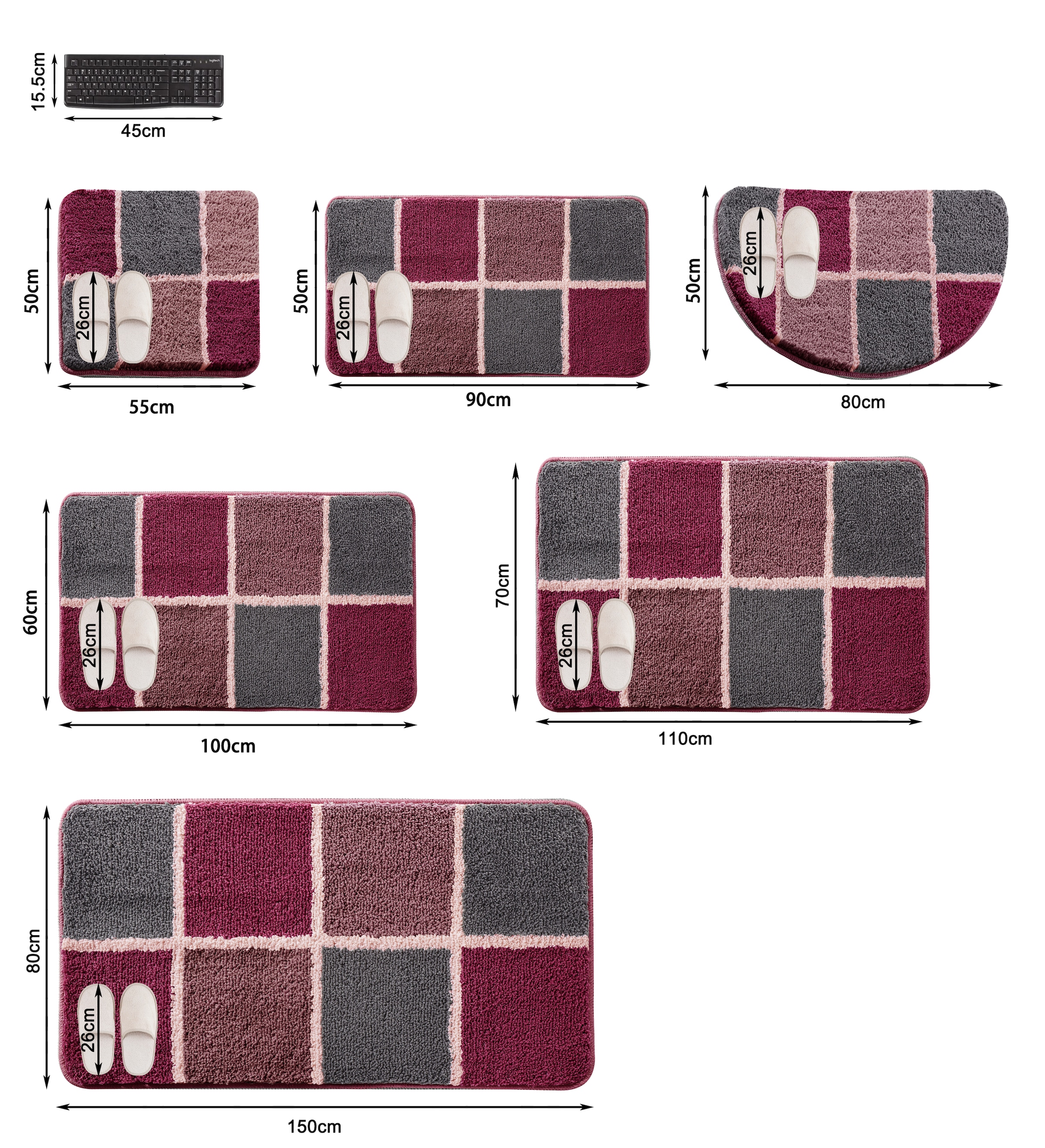 my home Badematte »Anna mit Kachelmuster, Badvorleger, Badezimmer Teppich, Duschvorleger«, rutschhemmend beschichtet, strapazierfähig, Badteppich, Hoch-Tief Effekt, Modern, Weich