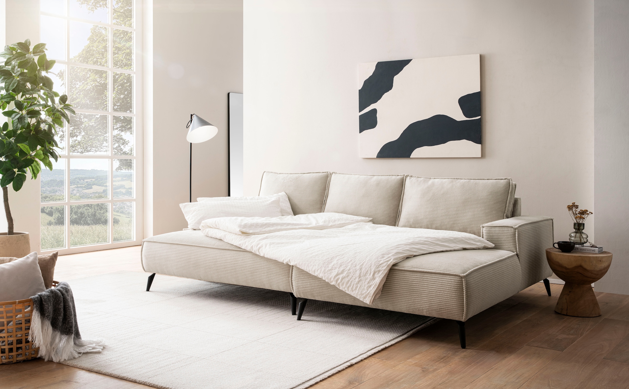 andas Ecksofa »TVINNU, L-Form in Cord, Sofa«, wahlweise Recamiere rechts/links, schwarze Füsse, bequemer Sitzkomfort