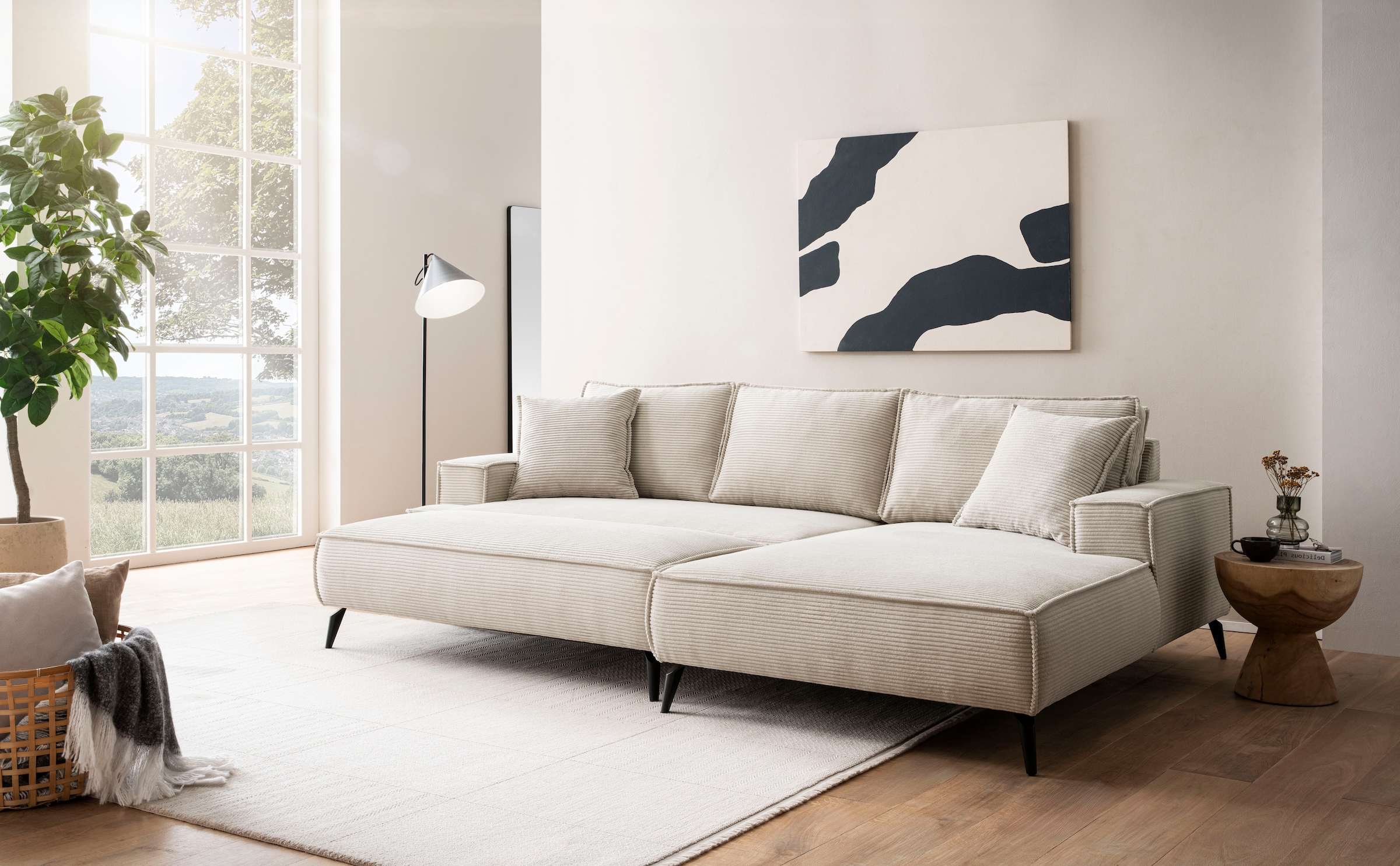 andas Ecksofa »TVINNU, L-Form in Cord, Sofa«, wahlweise Recamiere rechts/links, schwarze Füsse, bequemer Sitzkomfort