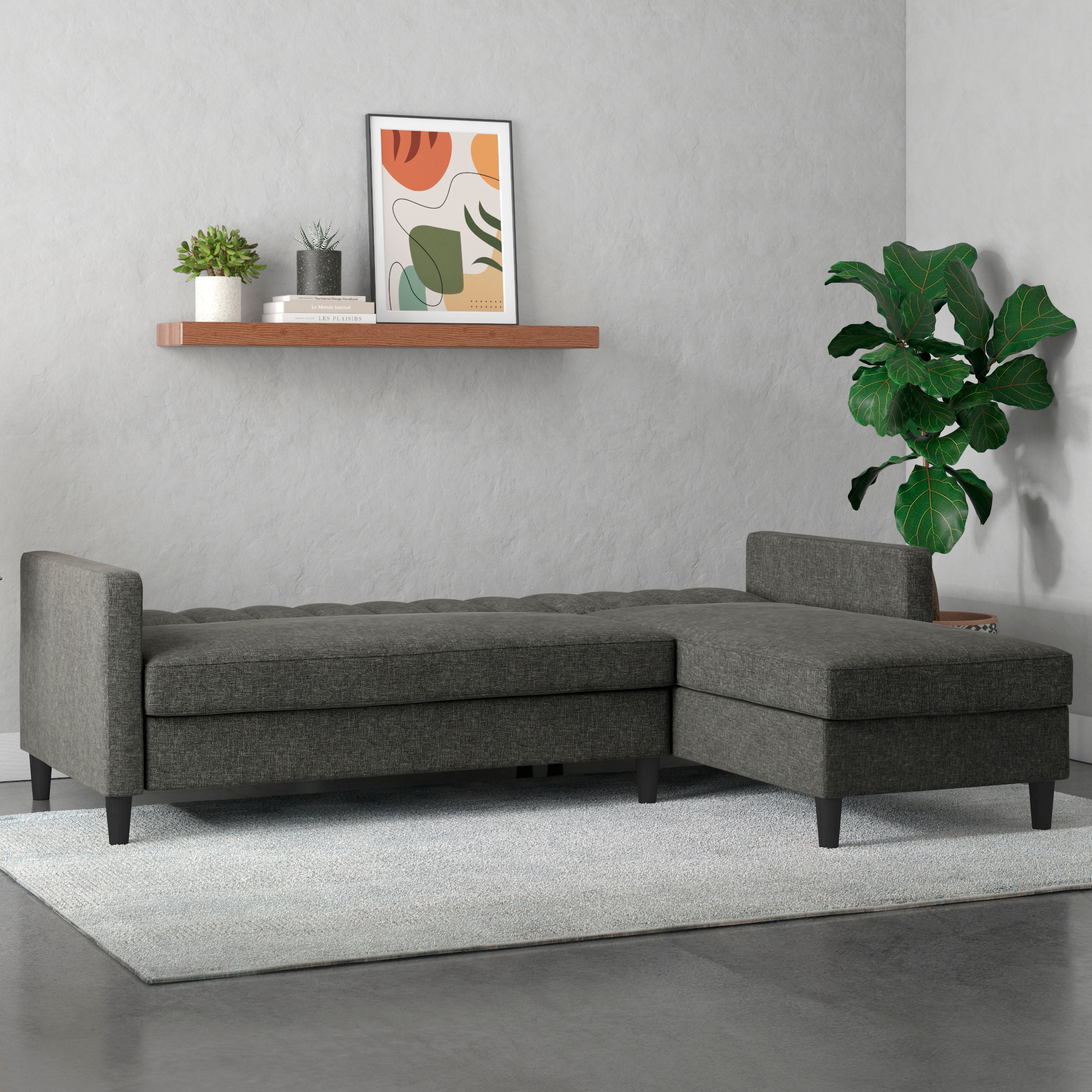Dorel Home Ecksofa mit Schlafffunktion, Recamiere mit Stauraum beidseitig montierbar, Rückenlehne 2-teilig und 3-fach verstellbar