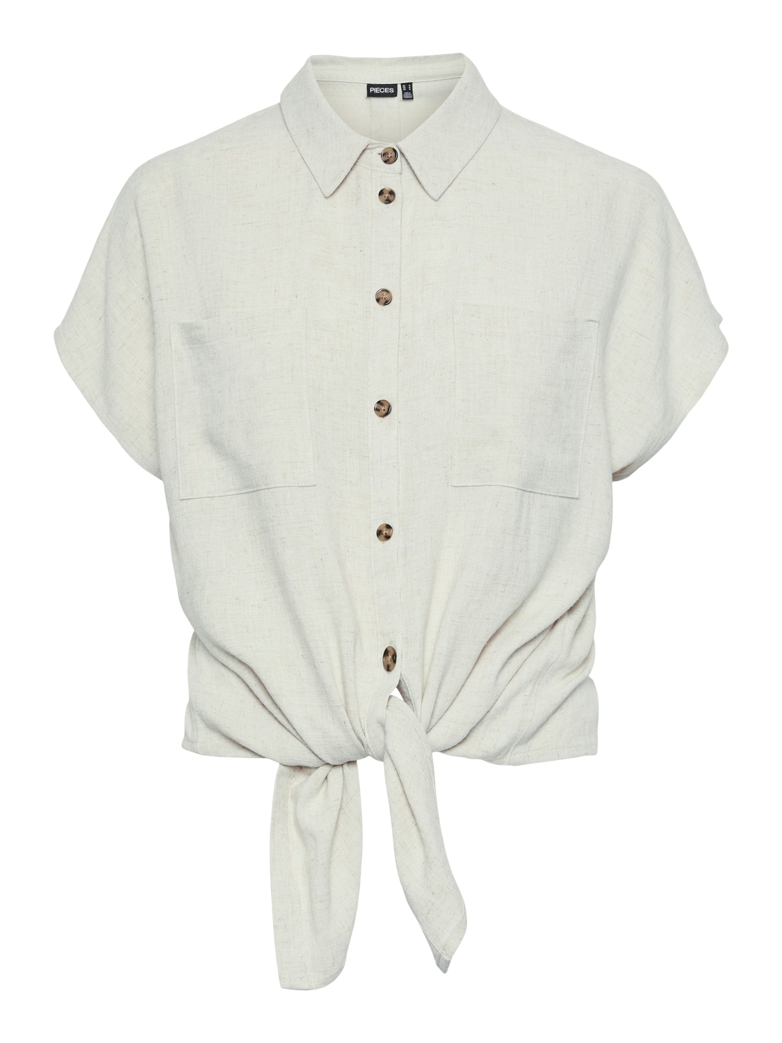 pieces Kurzarmbluse »PCVINSTY SS LINEN TIE SHIRT NOOS«