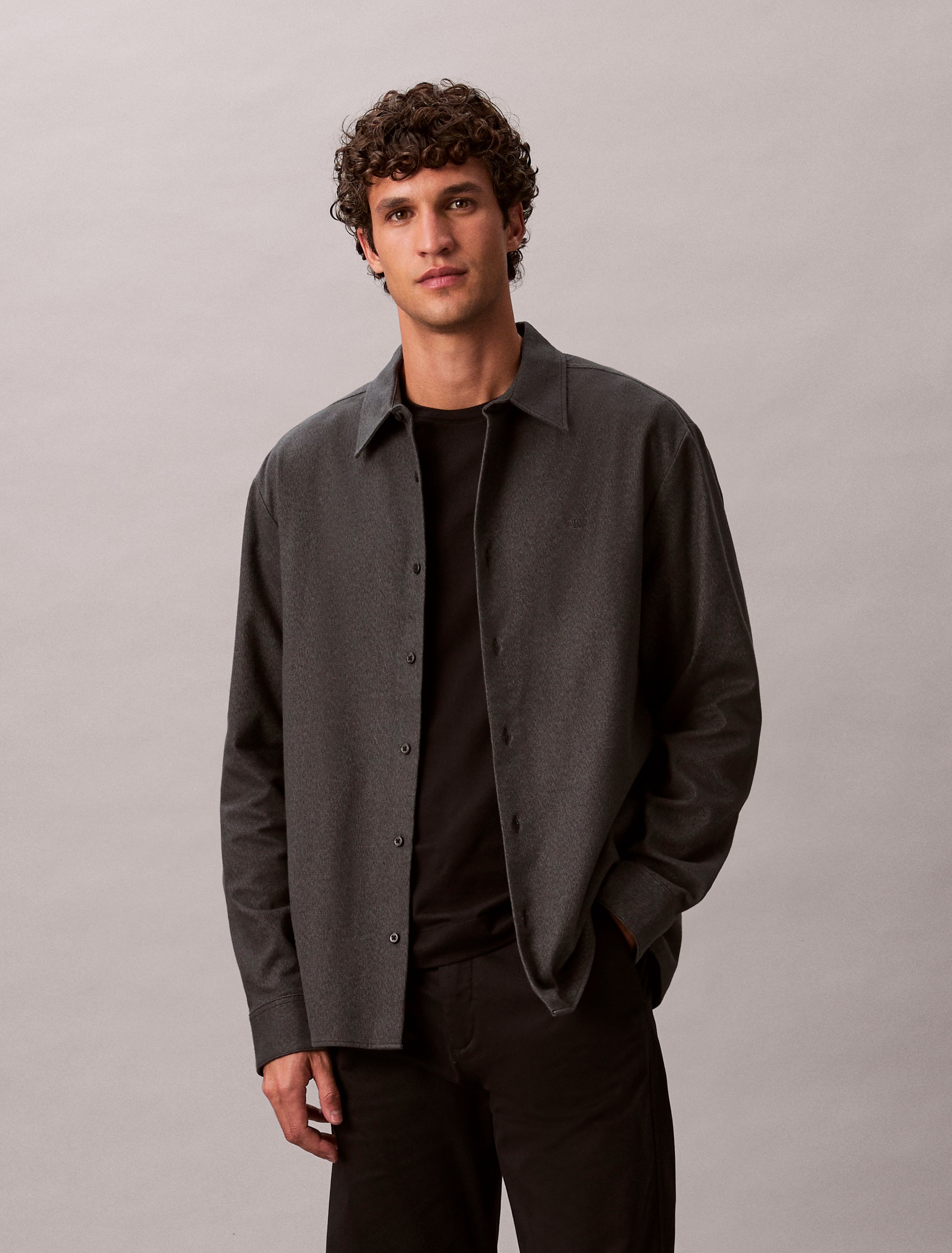 Calvin Klein Flanellhemd »LS MELANGE FLANNEL EASY SHIRT« Mit Rundhalsausschnitt, regular fit