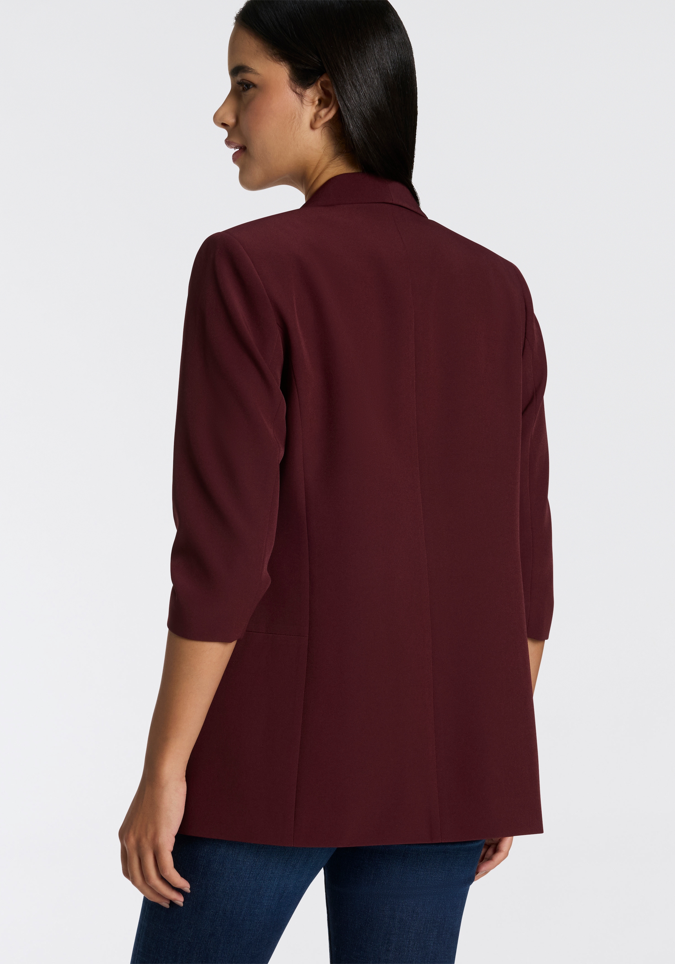 ONLY Kurzblazer »ONLELLA – Femininer Blazer mit 3/4-Ärmeln und Raffung«, regular fit, casual, Web, Kunstfaser, V-Ausschnitt