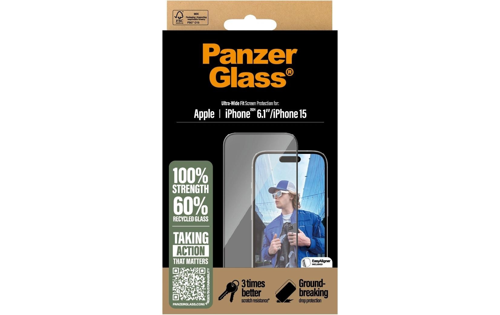 PanzerGlass Displayschutzglas »Ultra Wide Fit iPhone 16«, für iPhone 16, (1 St.)