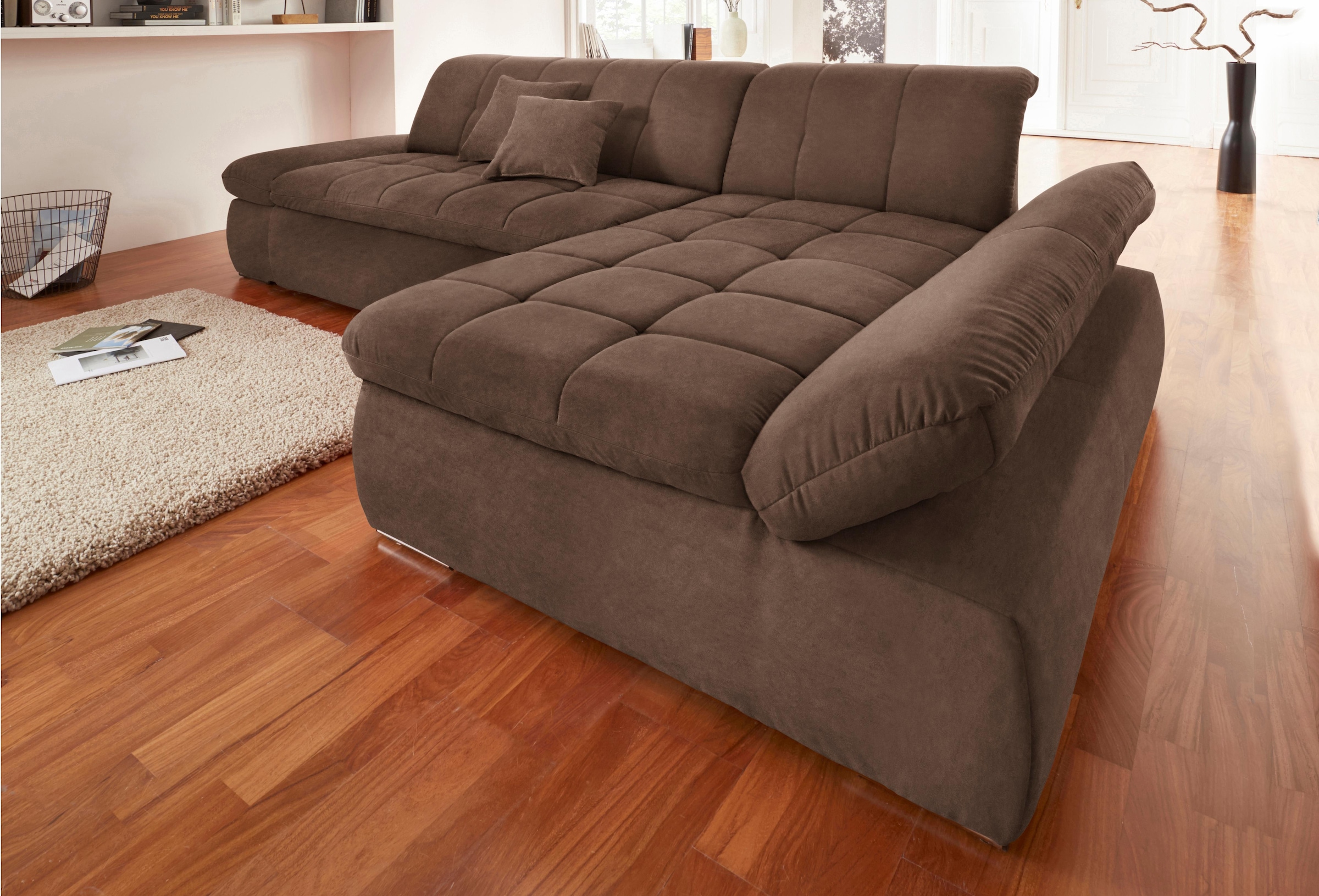 DOMO collection Ecksofa »NMoric XXL, B/T/H: 300/172/80cm, Revamierenabschluss L-Form«, wahlweise mit Bettfunktion und Armlehnverstel,lung