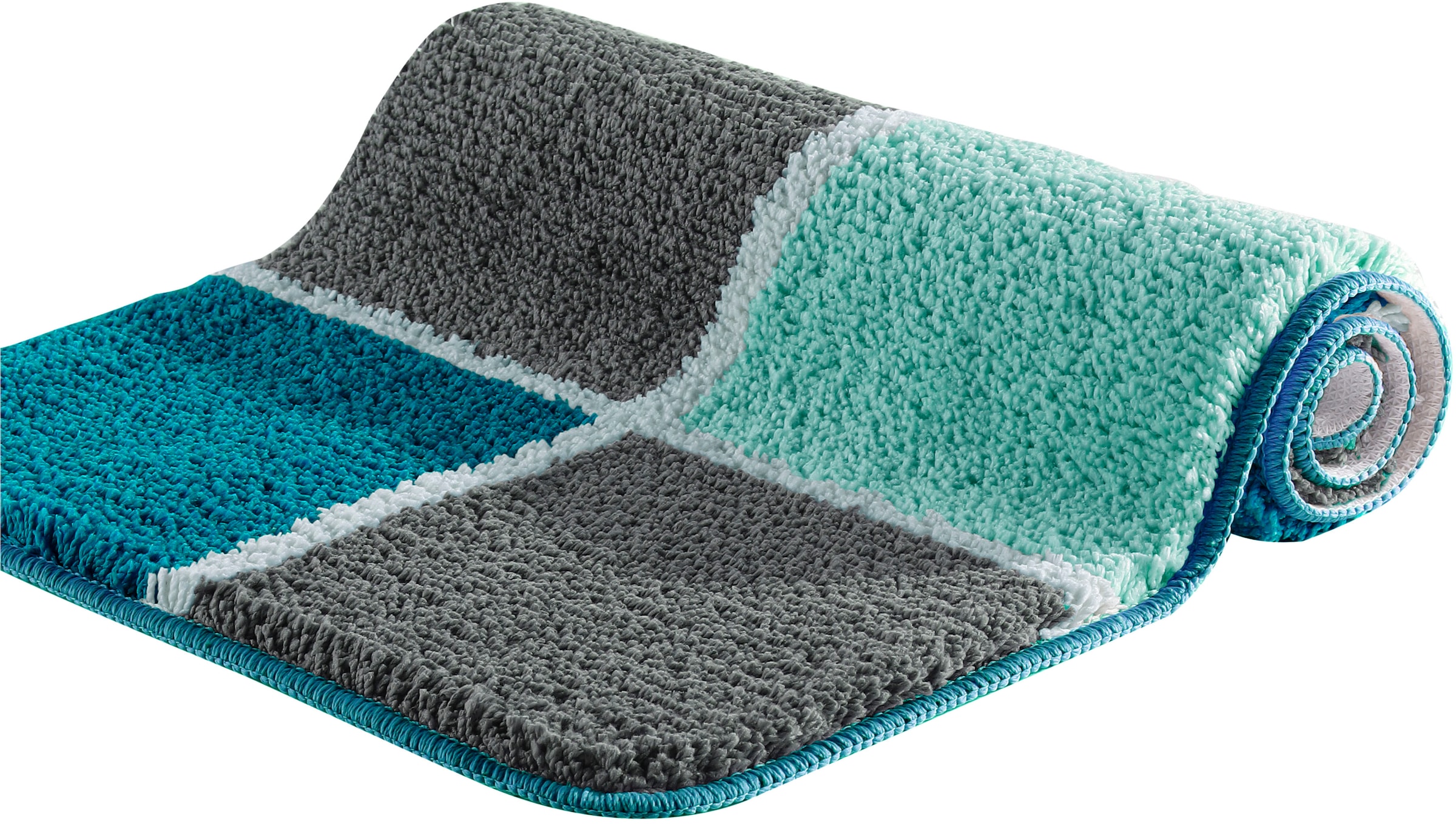 my home Badematte »Anna mit Kachelmuster, Badvorleger, Badezimmer Teppich, Duschvorleger«, rutschhemmend beschichtet, strapazierfähig, Badteppich, Hoch Tief Effekt, Modern, Weich