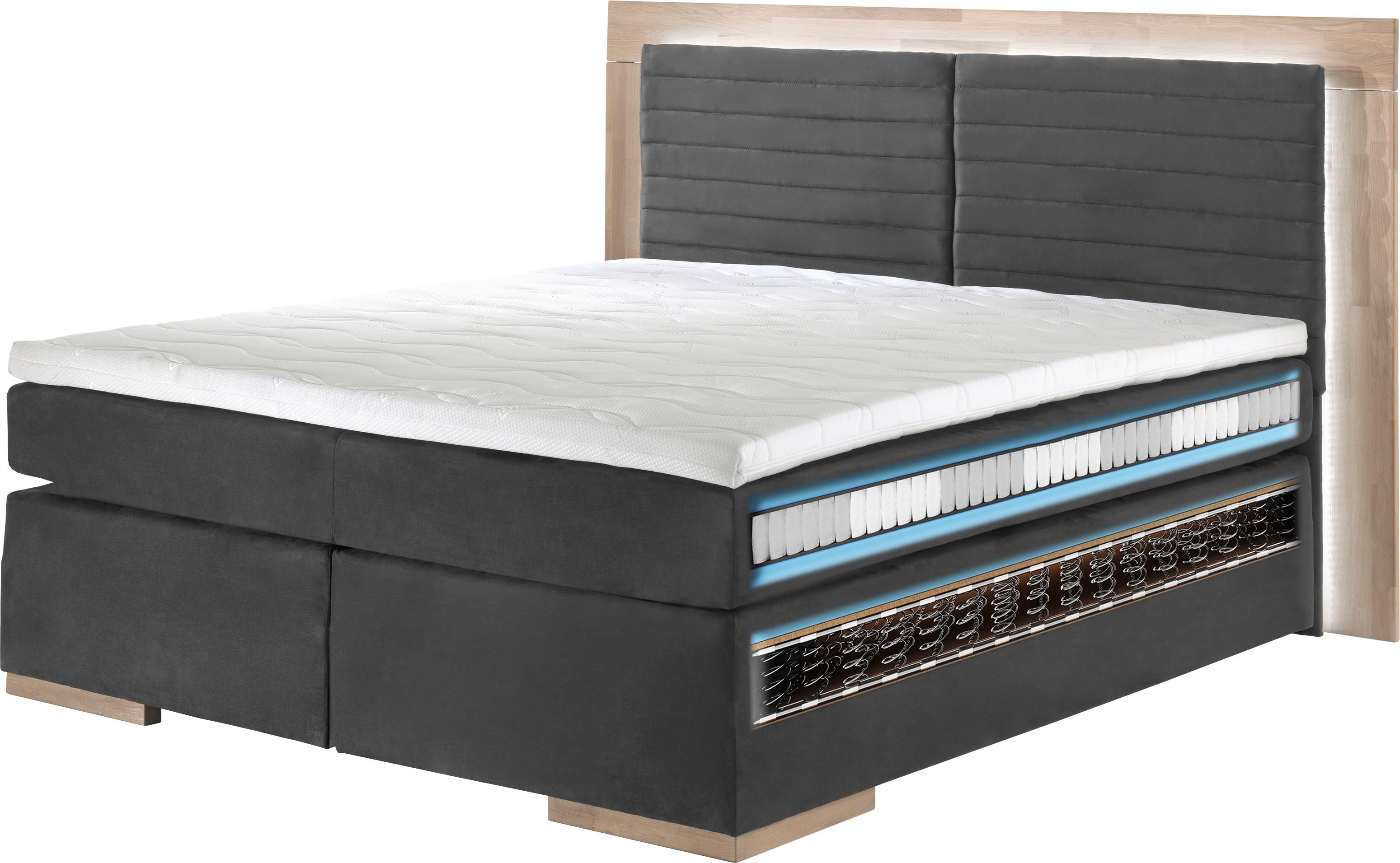 Home affaire Boxspringbett "Cup" mit LED-Beleuchtung, Massivholzrahmen und Topper, in 2 Härtegraden