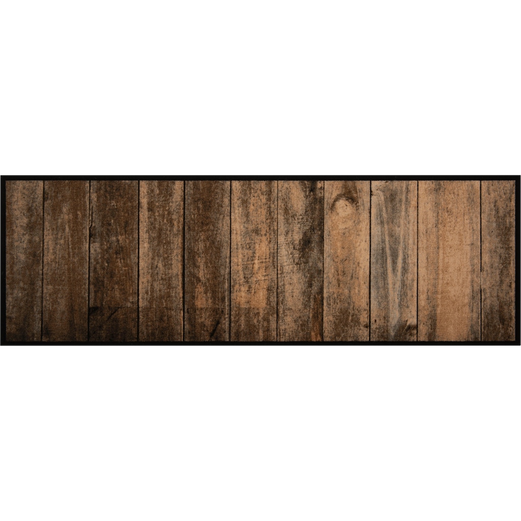 Zala Living Küchenläufer »Wood«, rechteckig, 5 mm Höhe, In/-und Outdoor geeignet, Kurzflor, Läufer, Flur, Terrasse, Garten, Küche, Waschbar, Rutschfest, Pflegeleicht, Holz Design