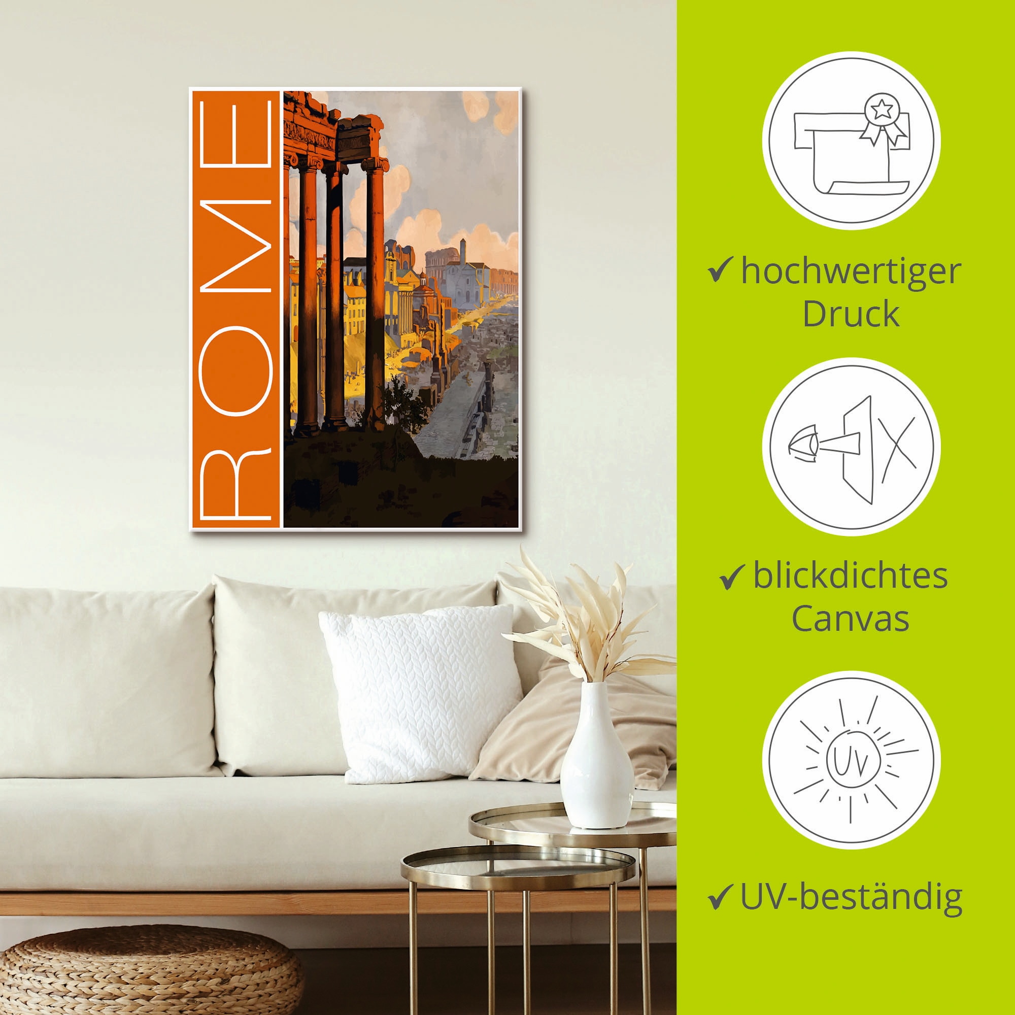 Artland Leinwandbild »Rom Vintage Reiseplakat«, Italien, (1 St.), auf Keilrahmen gespannt