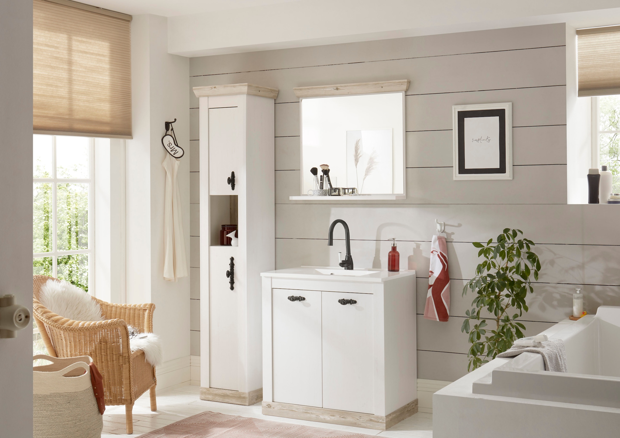 Home affaire Badspiegel »Florenz, Spiegel im Landhausstil«, in Pinie Weiss, mit Ablagefläche, Breite 80 cm