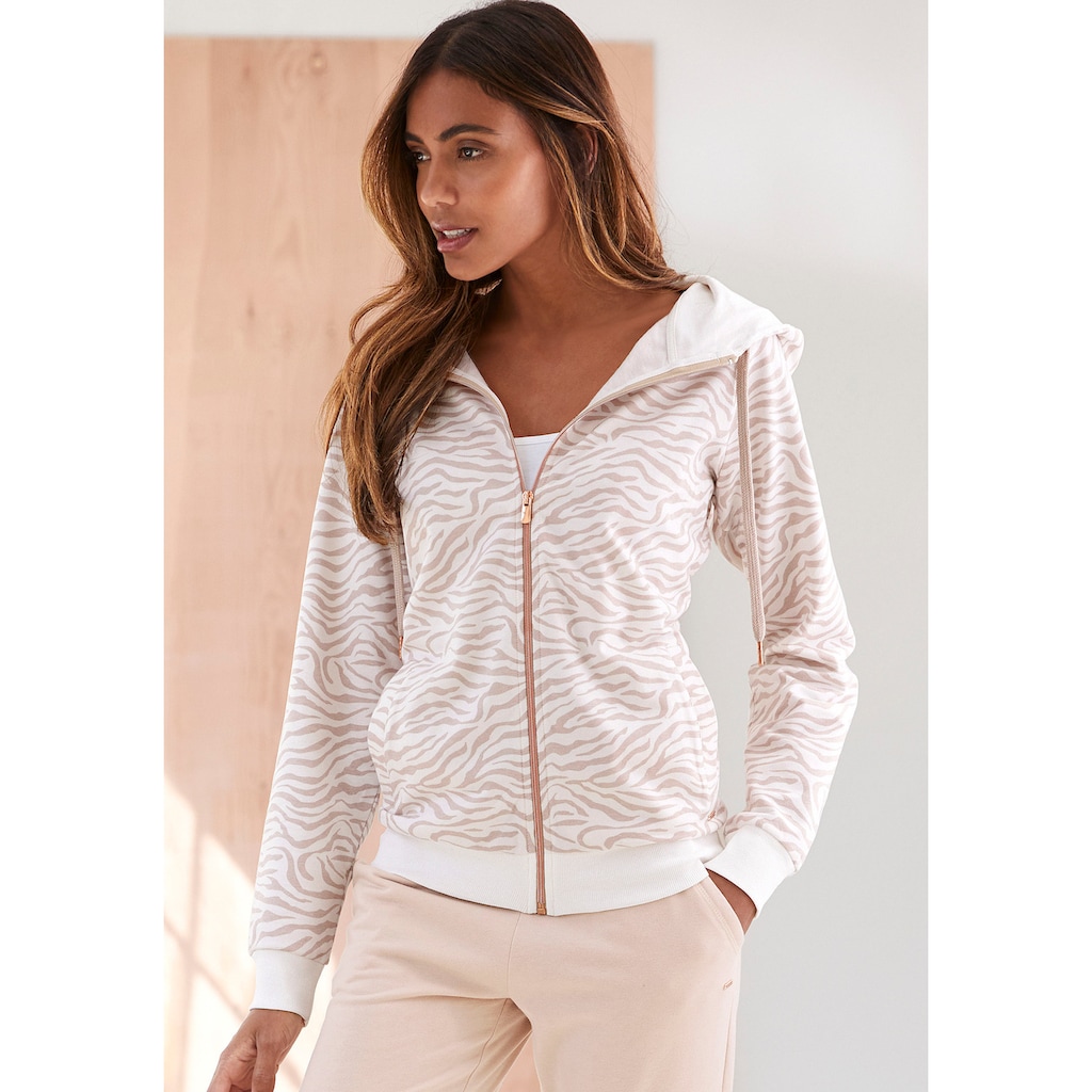LASCANA Kapuzensweatjacke »Sweatshirtjacke mit Details in Roségoldfarben«, und seitlichen Taschen, Loungeanzug