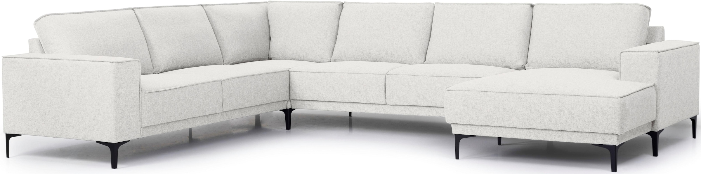 Places of Style Wohnlandschaft »XXL Sofa Oland, Struktur, Flachgewebe, Luxus-Microfaser, Boucle«, U-Form, 342 cm, Wellenunterfederung, Skandi-Design, Metallfüsse