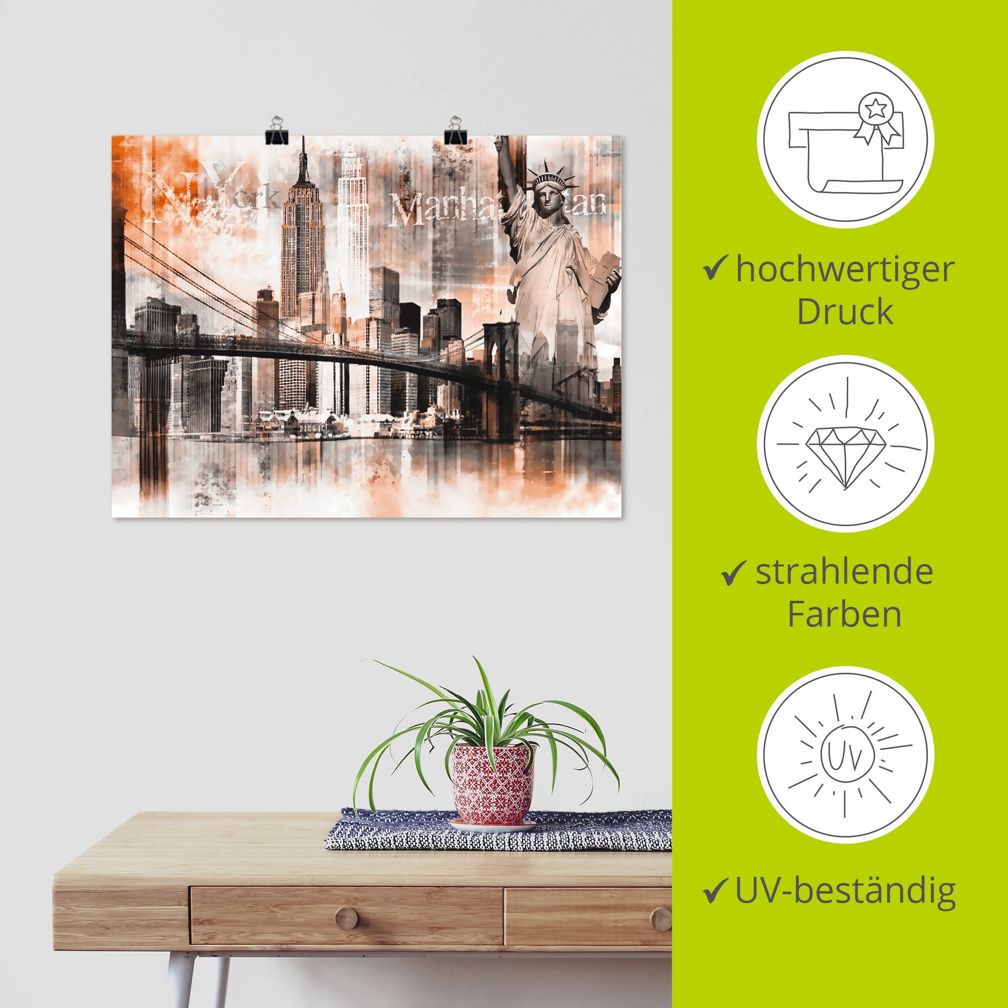 Artland Wandbild »New York Skyline Collage V«, Amerika, (1 St.), als Leinwandbild, Poster in verschied. Grössen