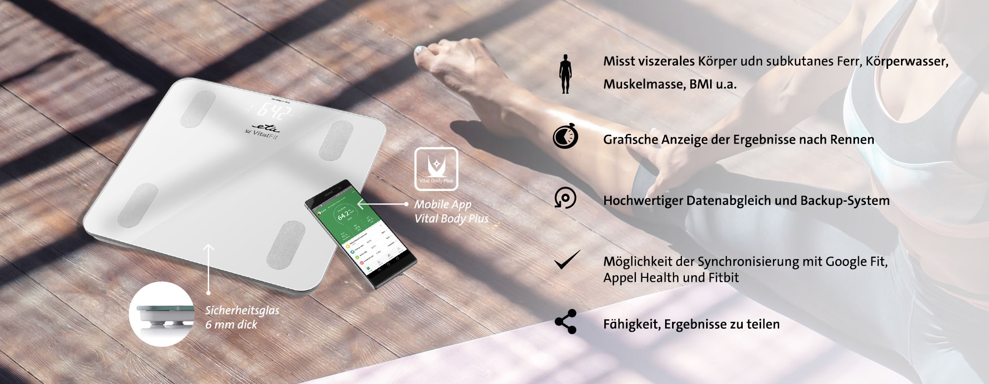 eta Körper-Analyse-Waage »Vital Fit ETA678190000«, per App Auswertung
von 18 Körpermerkmalen