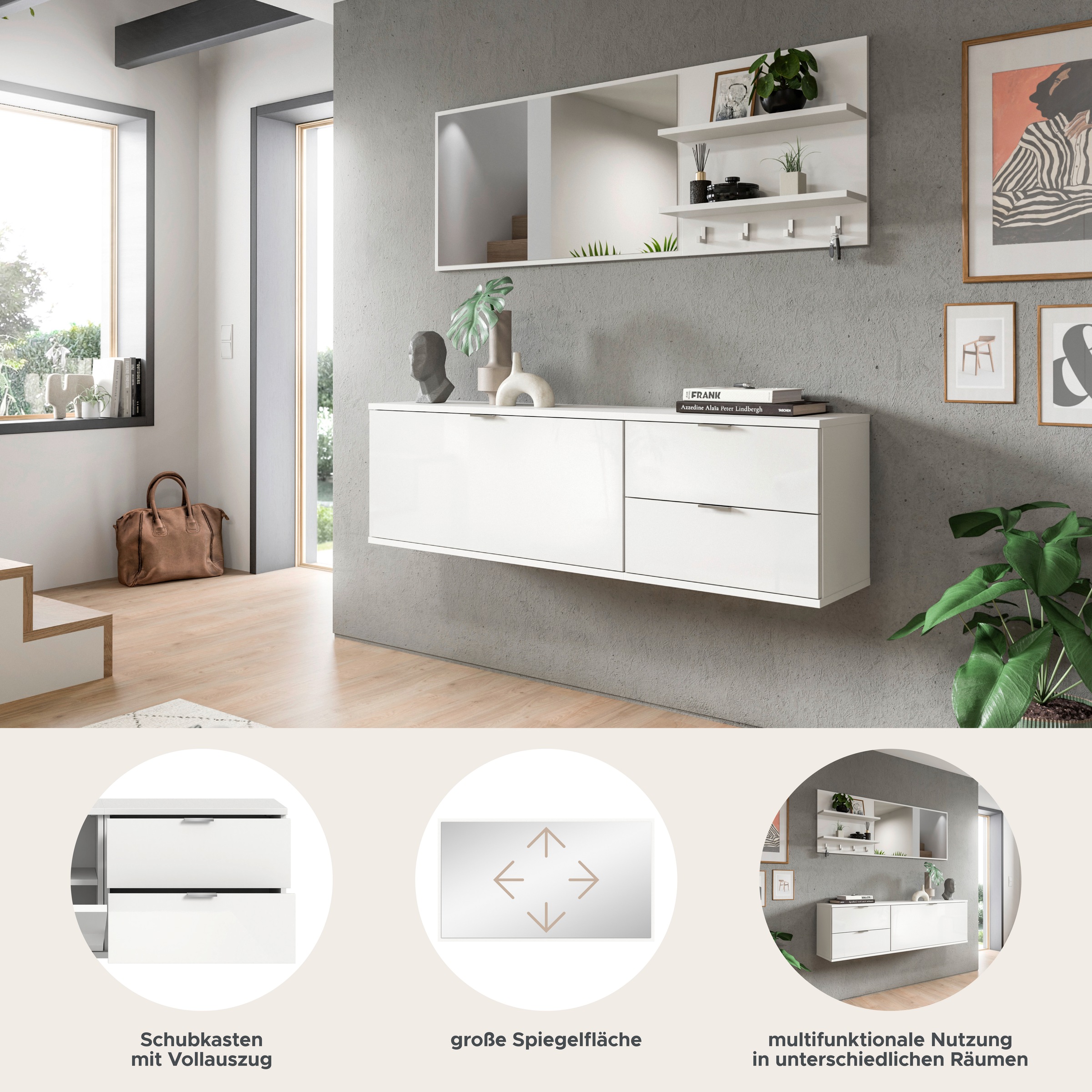 INOSIGN Garderoben-Set »Trondheim Garderobenset 3-tlg., Breite 130 cm,«, (4 St.), Trondheim, Garderobenset 4-tlg., Breite 144 cm, Flur, Diele, Garderobe