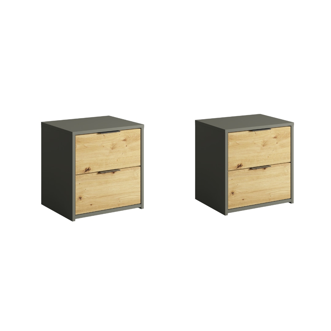 Home affaire Nachtkonsole »Nachttische Loreto (2 Stücke), Masse: B/T/H 44/35/46 cm«, (Set, 2 St., Zwei Nachttische), Nachttische (SET) mit 2 Schubladen und dezenten, metallischen Griffen