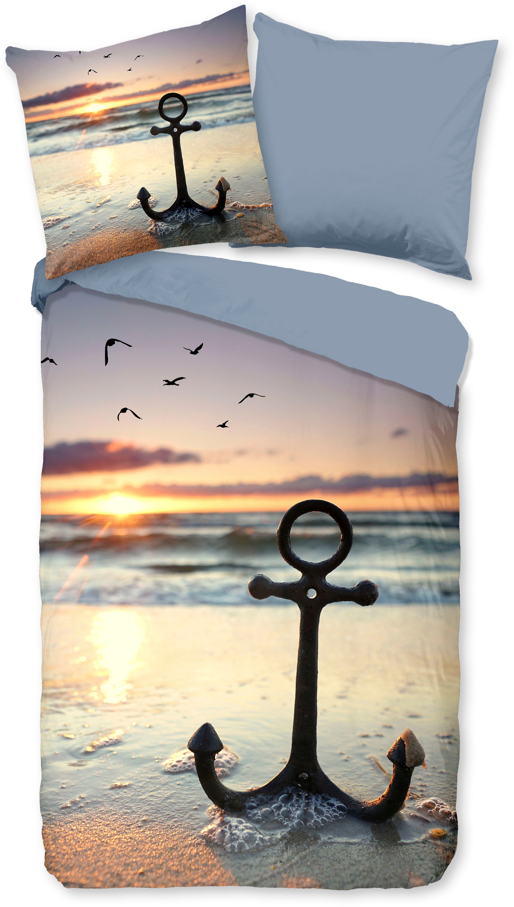 good morning Wendebettwäsche »Mar«, Baumwolle, 135x200, Reissverschluss, Wendeoptik, Strand, Meer, Maritim