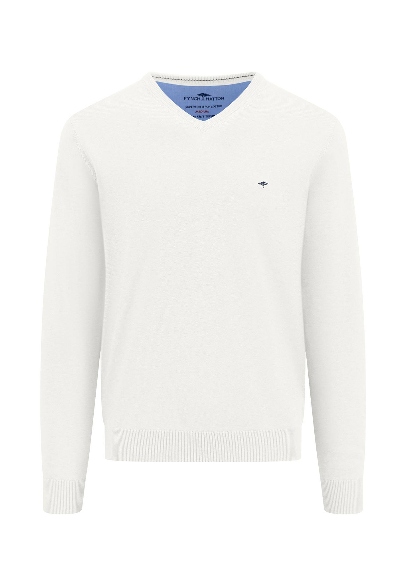 FYNCH-HATTON Strickpullover mit Logostickerei und V-Ausschnitt