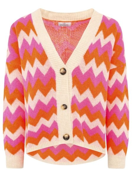 Zwillingsherz Strickjacke, Langarm, Zick-Zack-Muster, Knopfleiste, tiefer V-Ausschnitt