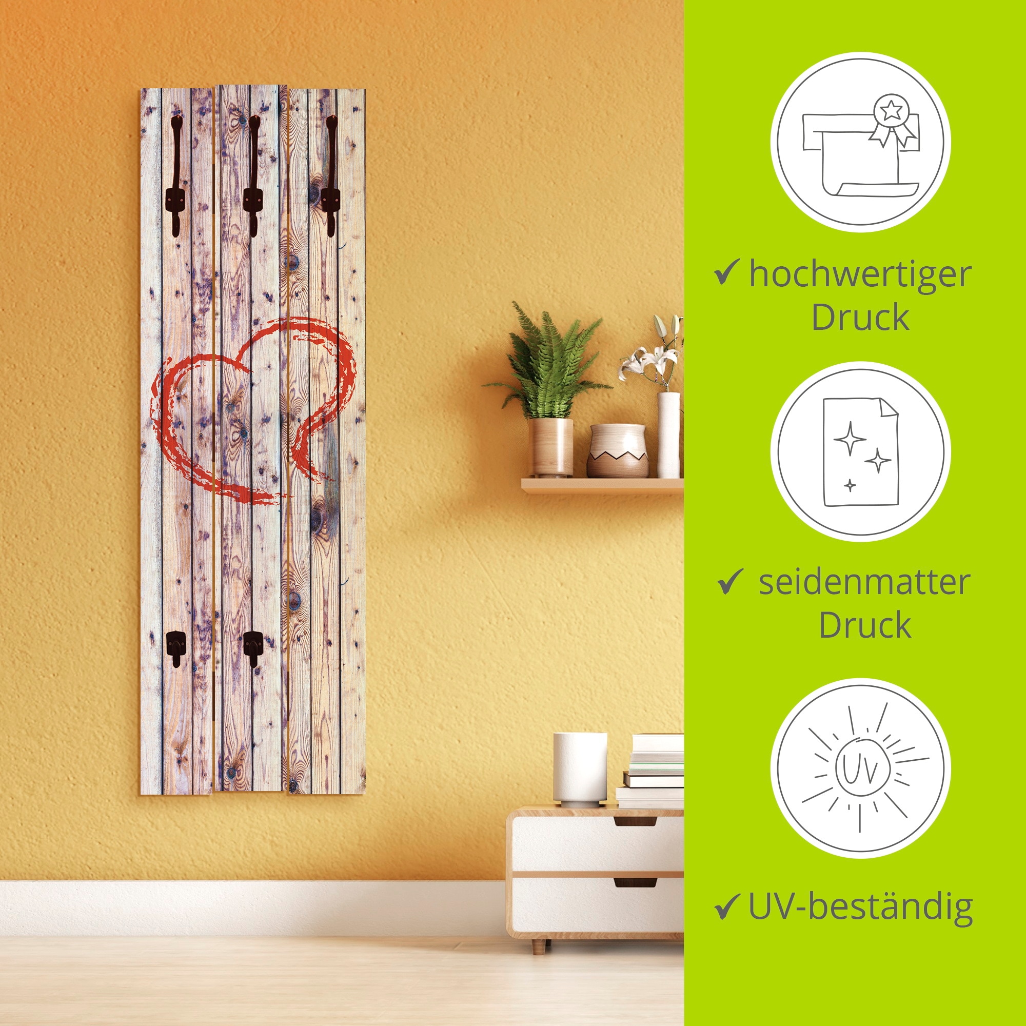 Artland Garderobenleiste »Vintage Hintergrund Holzwand mit Herz«, teilmontiert