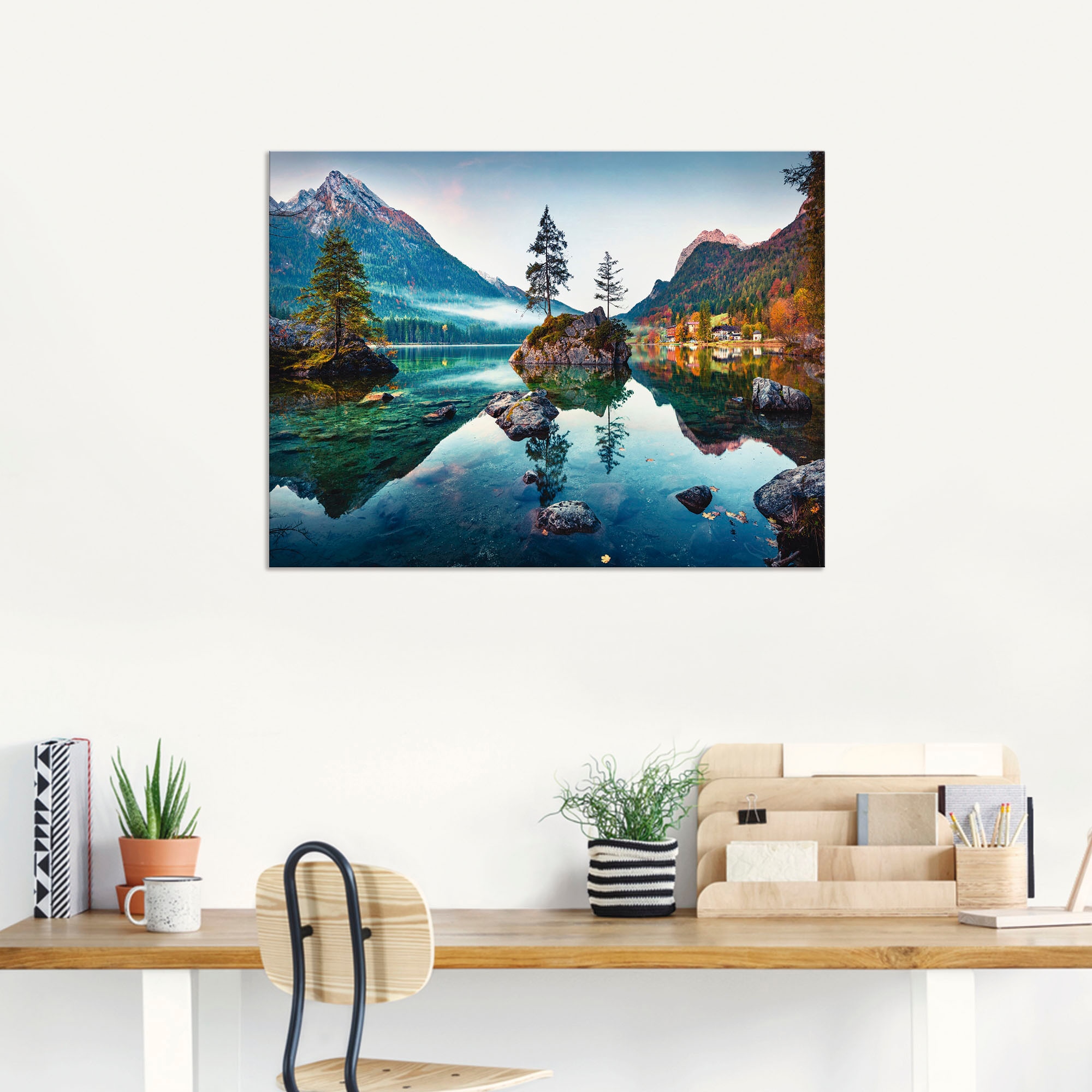 Artland Wandbild »Herbstszene des Hintersee vor Alpen«, Seebilder, (1 St.), als Alubild, Outdoorbild, Leinwandbild, Poster, Wandaufkleber