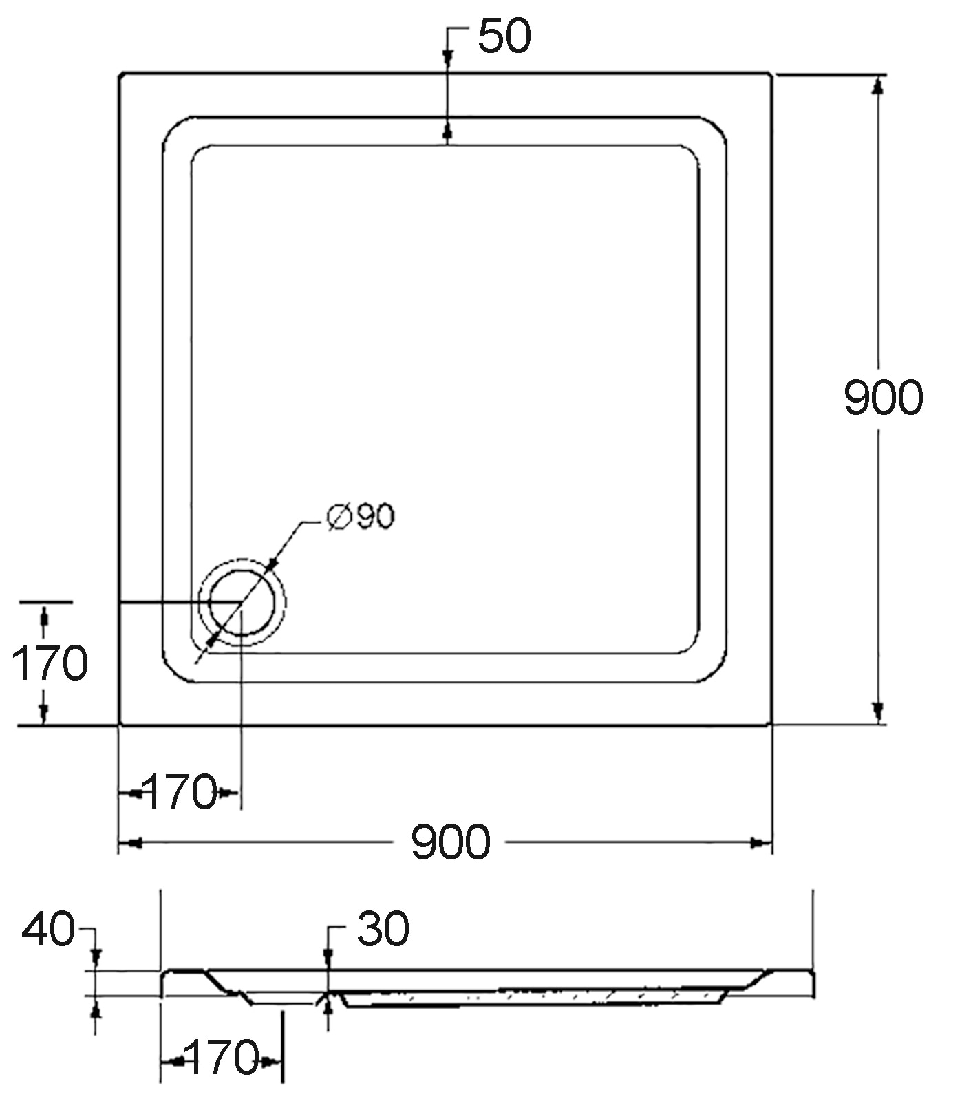 OTTOFOND Duschwanne »Set Quadratische Duschwanne«, (3 St.), 900x900/30 mm