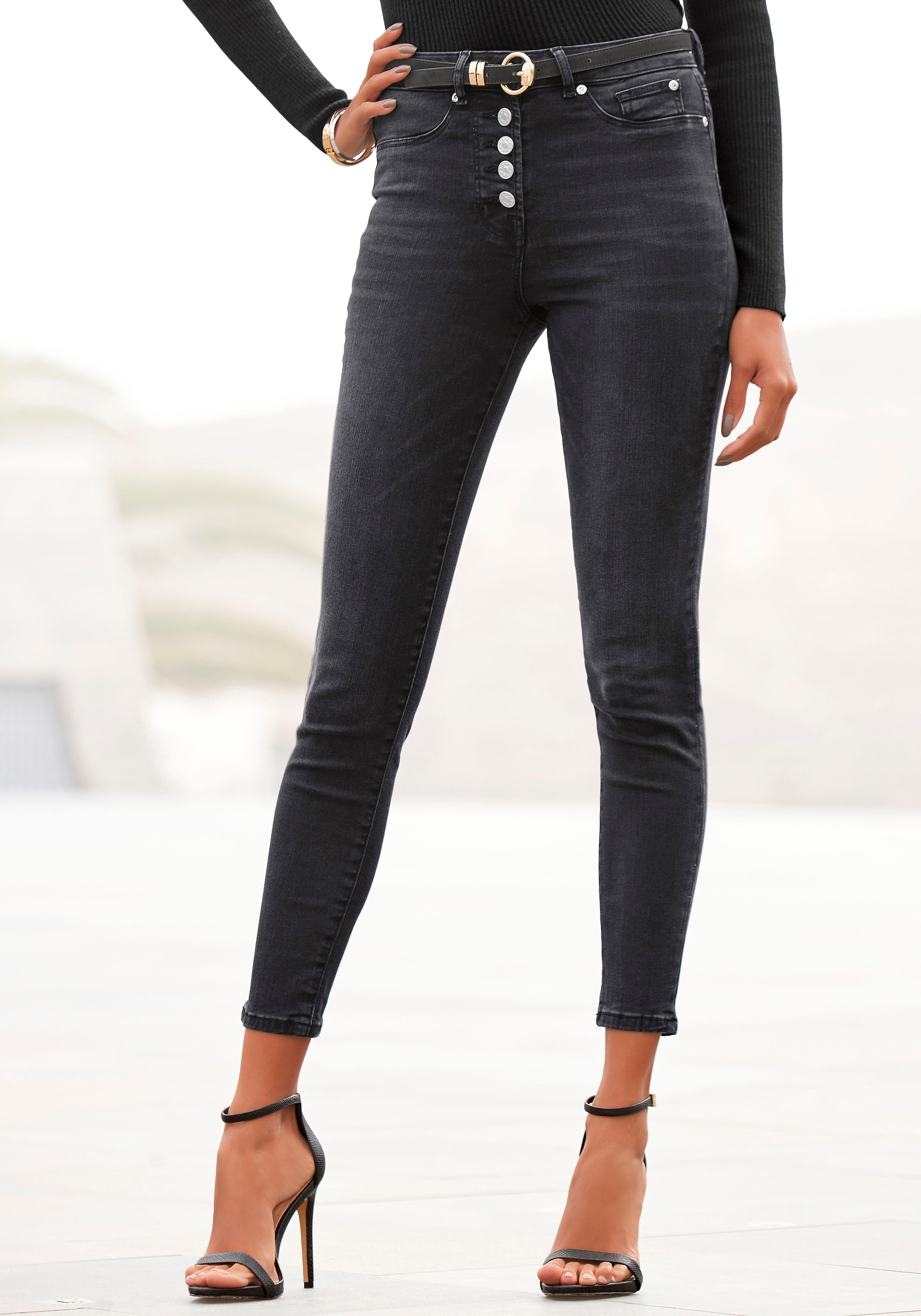 Buffalo High-waist-Jeans, mit modischer Knopfleiste, schmale Skinny-Jeans, Stretch-Qualität