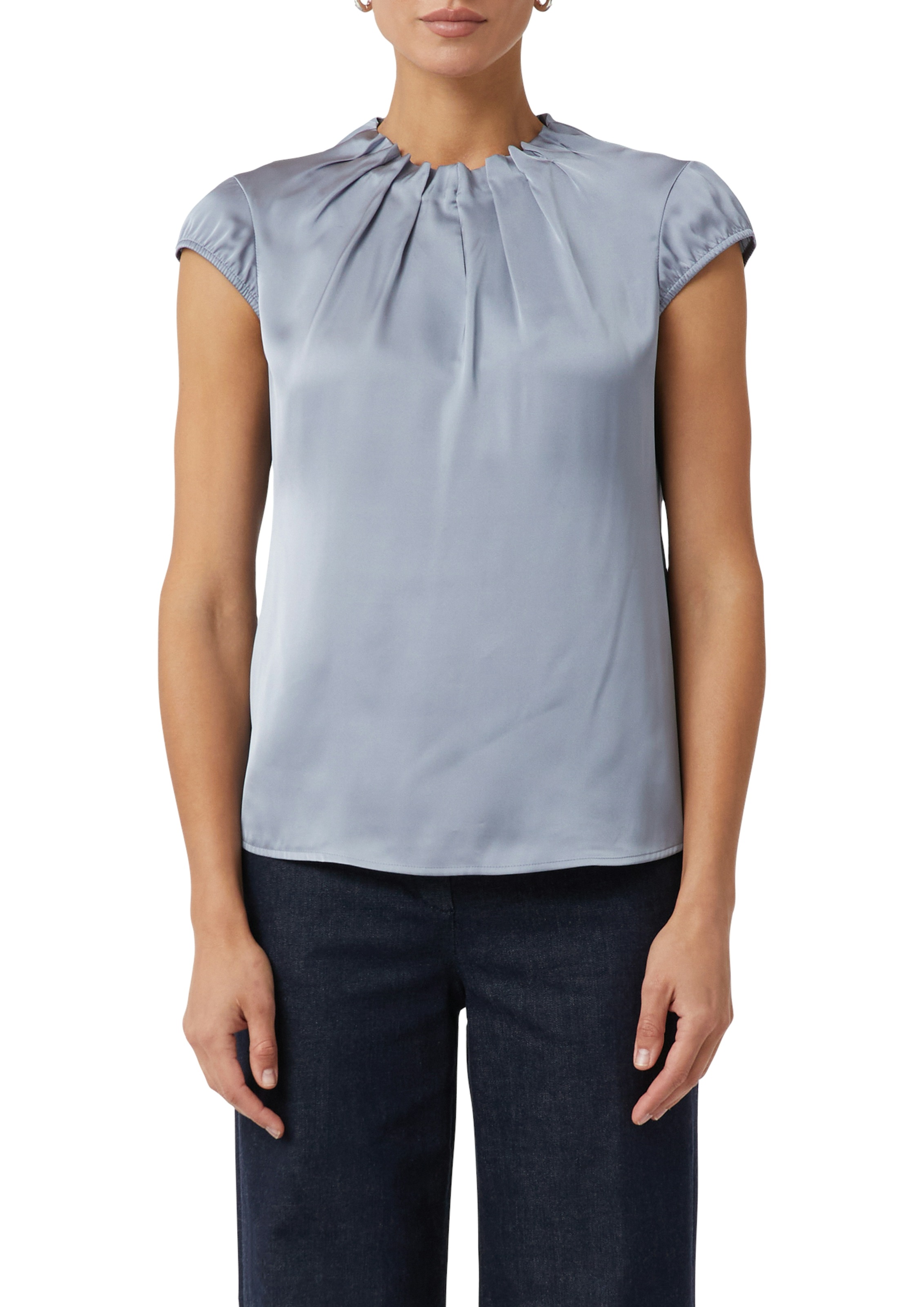 Comma Shirtbluse Satin, mit gerafftem Stehkragen