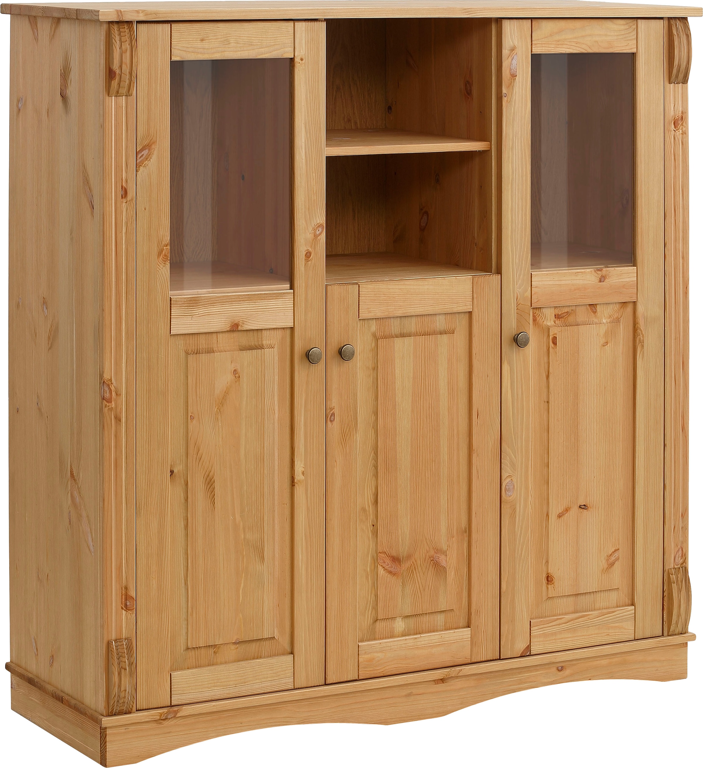 Home affaire Highboard »Teresa«, (Masse (B/T/H): 119/40/120 cm), Vitrine, Türen mit Glaseinsätzen, aus massiver Kiefer, FSC®
