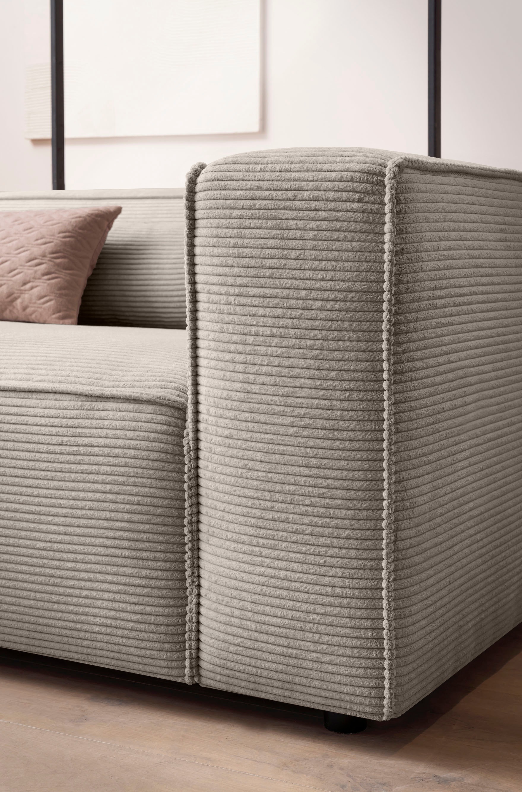 LeGer Home by Lena Gercke 3-Sitzer »PIARA, XXL Sofa mit Kedernaht, Big-Sofa in Cord oder Leinenoptik«, schwarze Füsse, bequemer Sitzkomfort, extra tiefe Sitzfläche