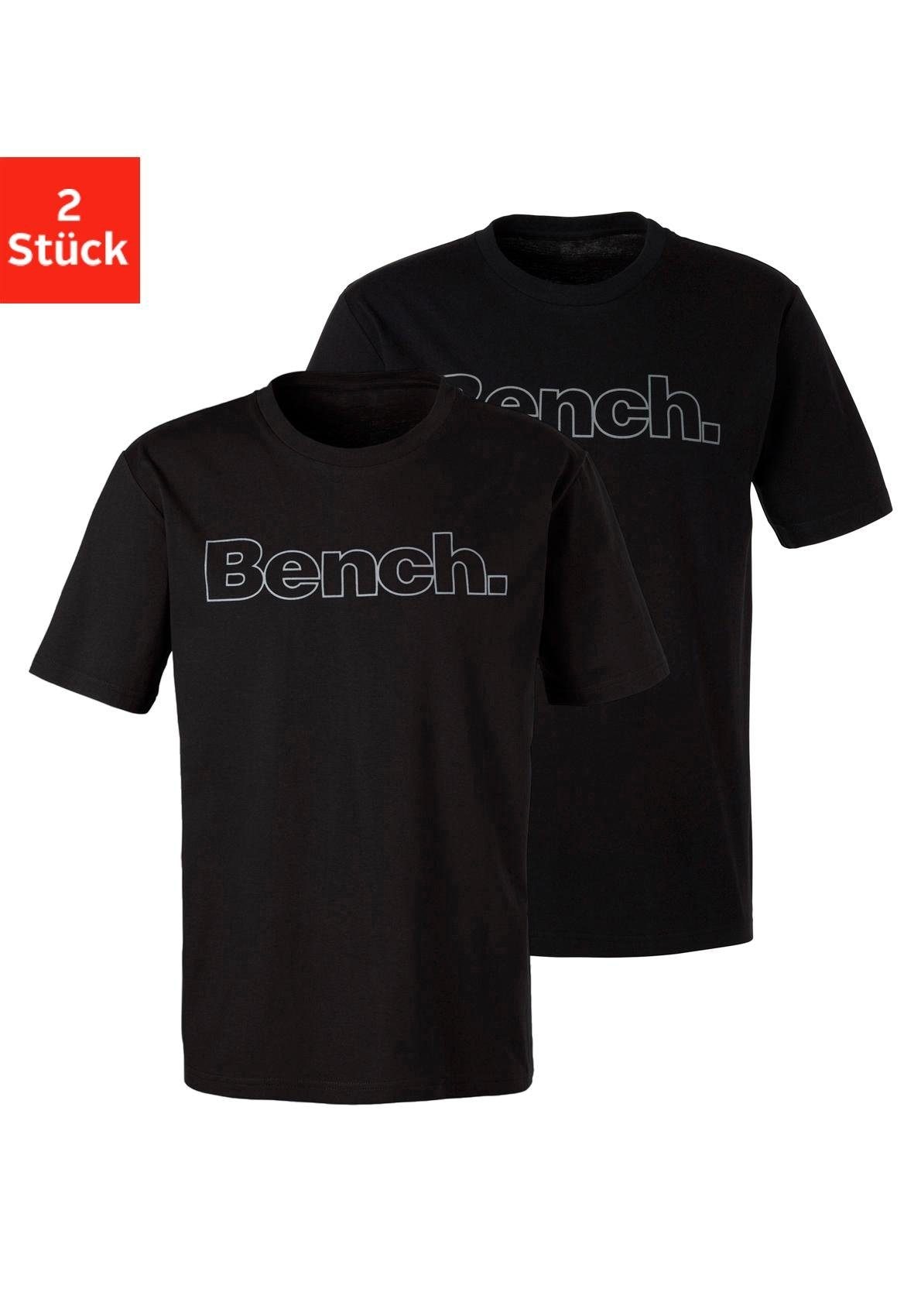 Bench. Loungewear T-Shirt, (2 tlg.), Shirt mit Logoprint, Basicshirt mit Rundhals aus reiner Baumwolle