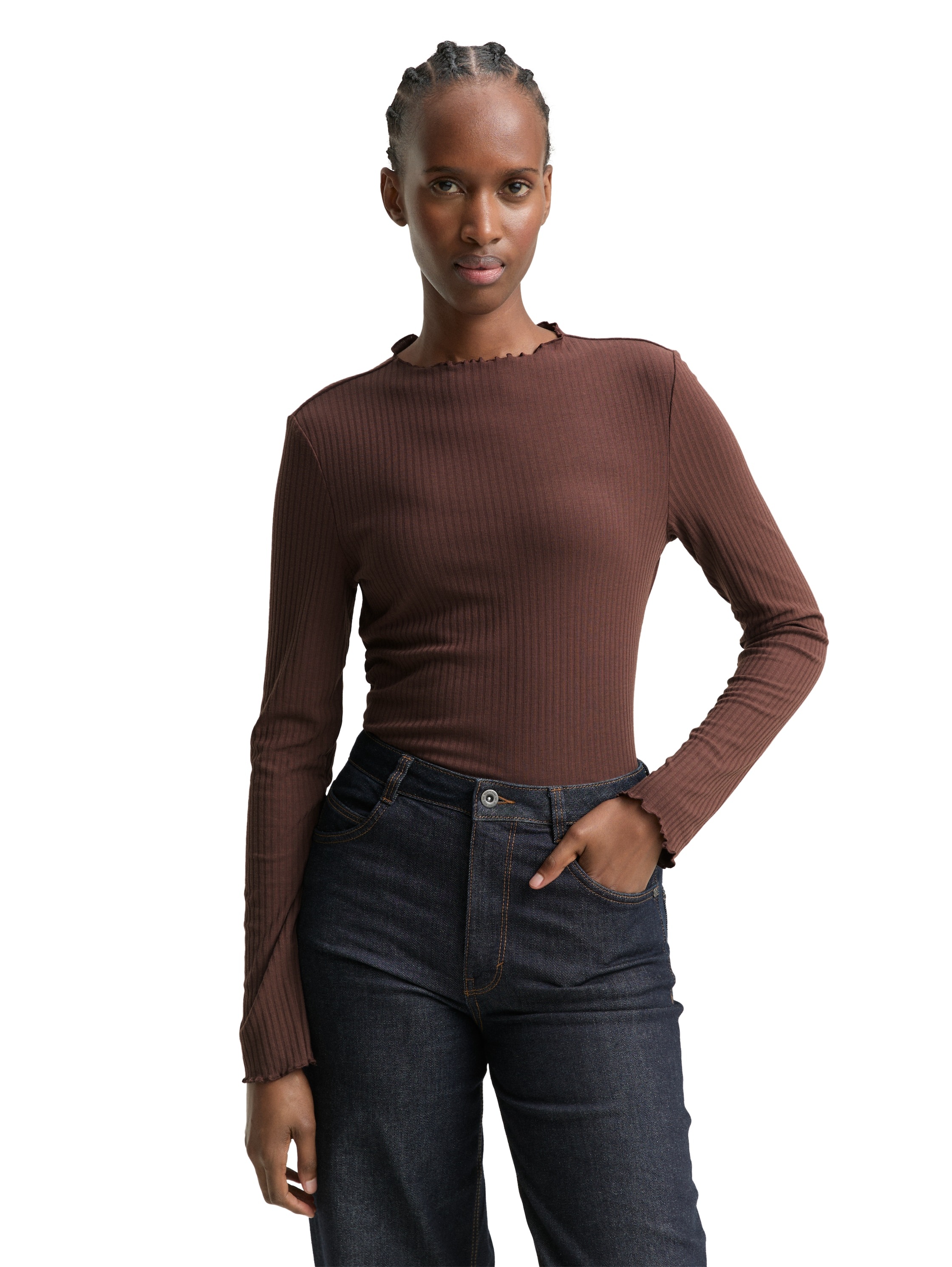 TOM TAILOR Denim Langarmshirt mit gewelltem Saum