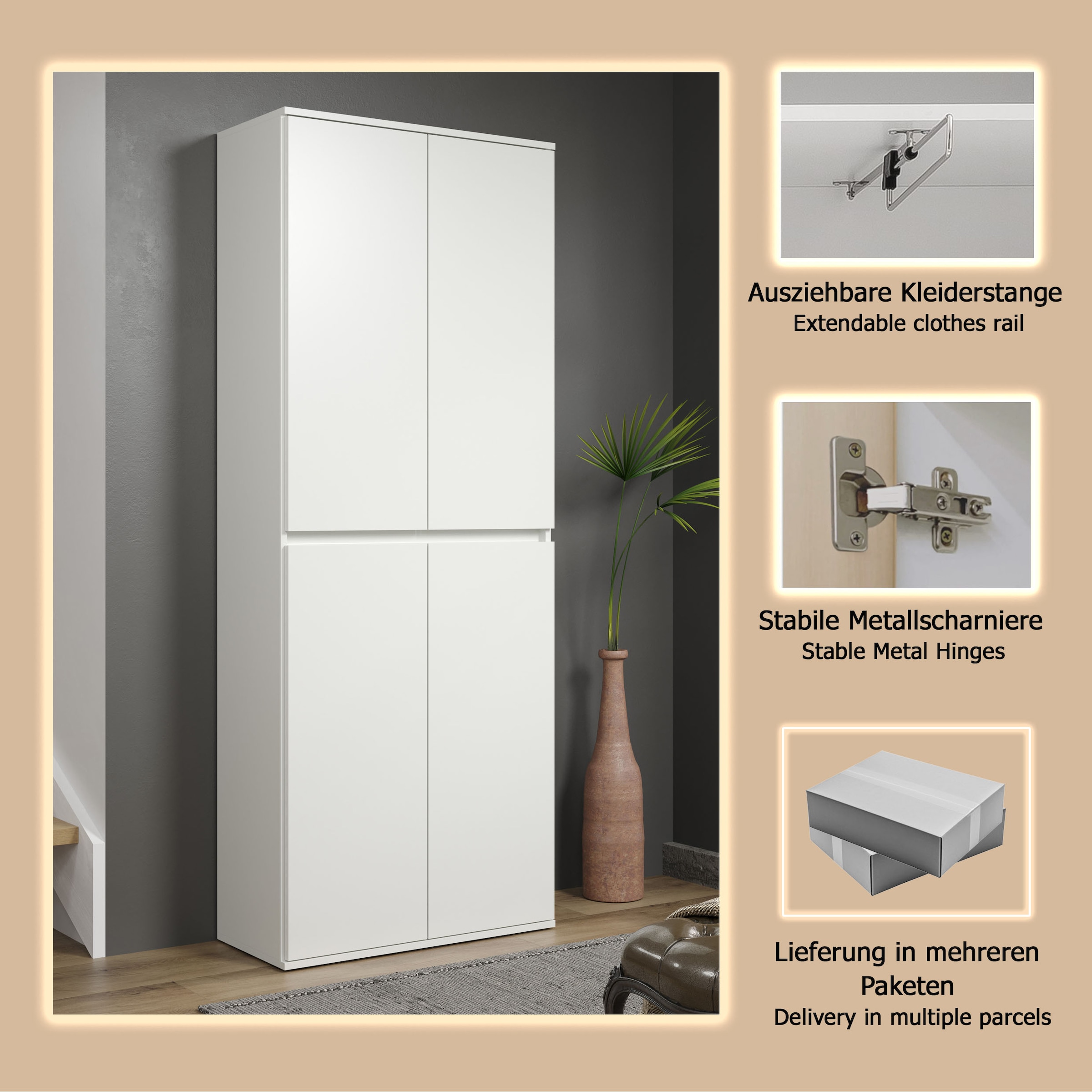 INOSIGN Mehrzweckschrank »Novara«, Mehrzweckschrank mit Kleiderstange - (B/T/H) nach Wahl 37-74/34/191 cm
