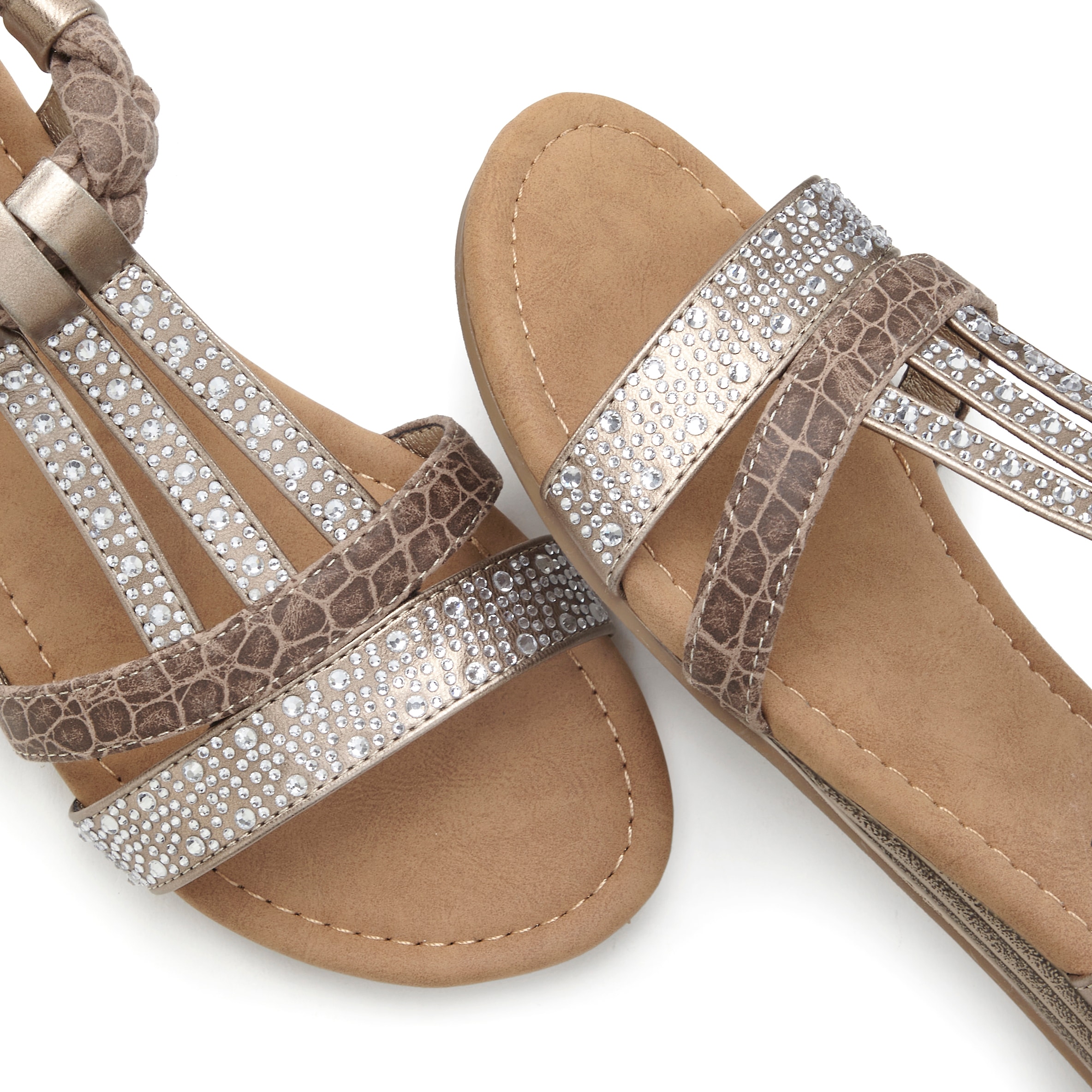LASCANA Sandale »Sommerschuh, Sandalette«, mit Glitzersteinen und kleinem Keilabsatz im Festival-Look VEGAN