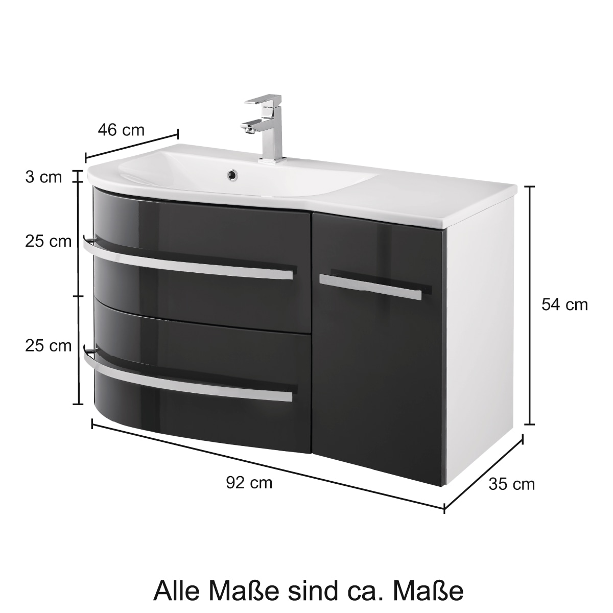 welltime Waschtisch »OSLO«, Breite 90cm, geschwungene Form, Ablage rechts