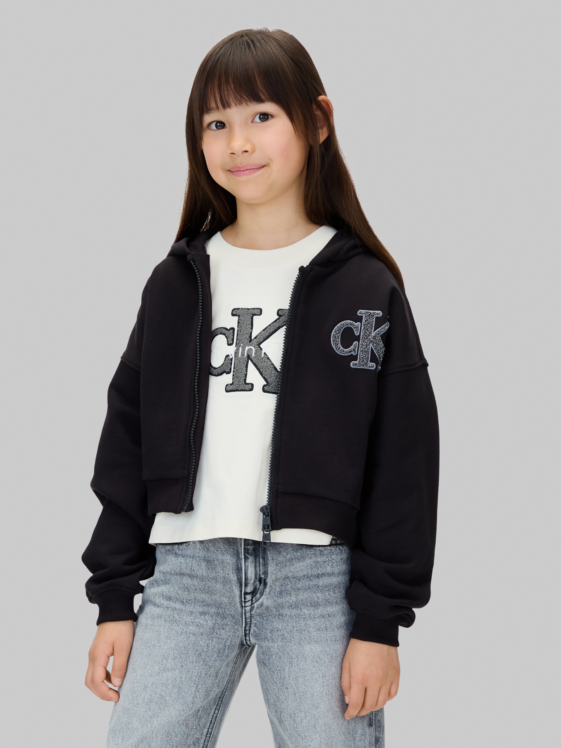 Calvin Klein Jeans Sweatjacke »CK LOGO TERRY ZIP THROUGH« für Kinder bis 16 Jahre, mit Glitzer-Applikation