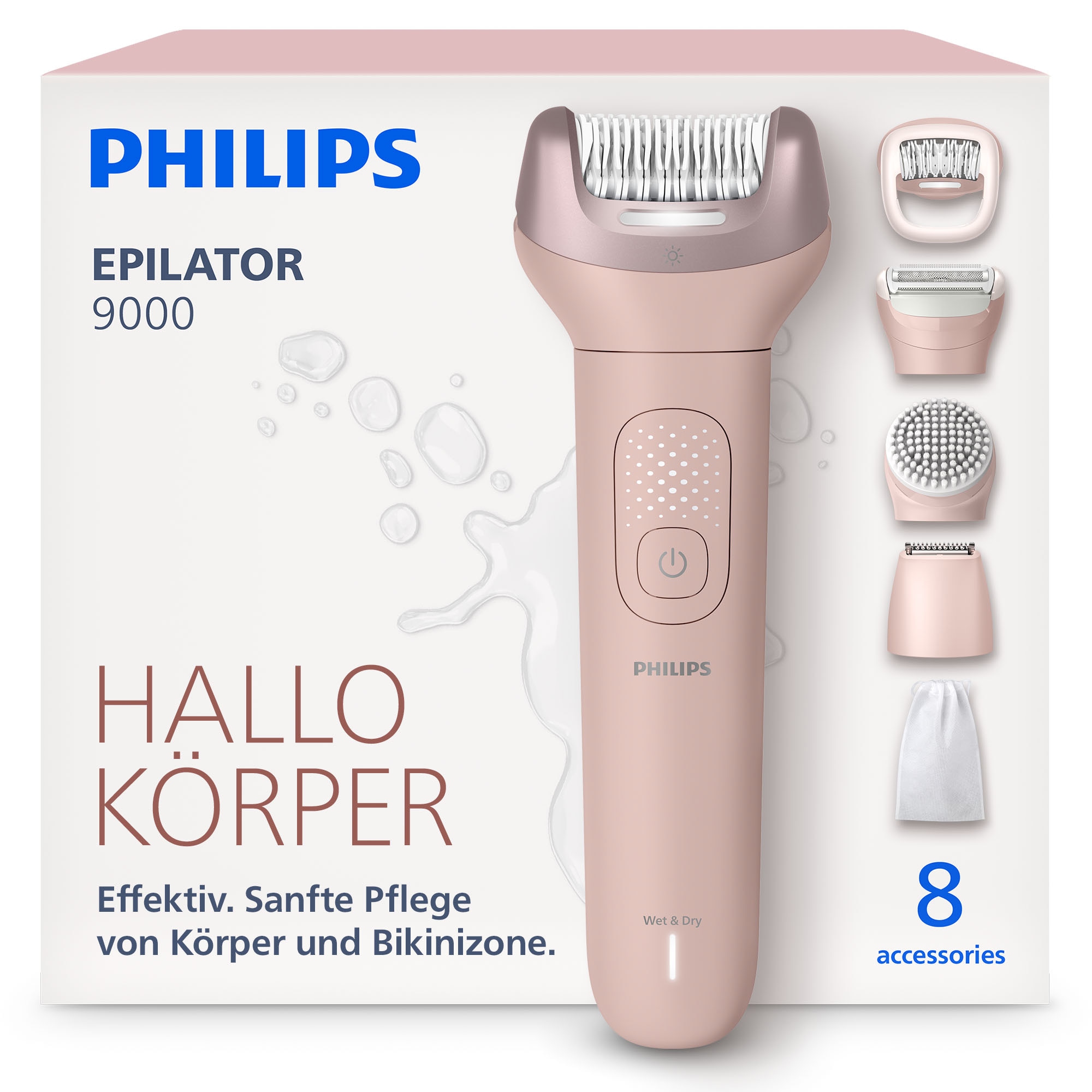 Philips Epilierer "Series 9000 BRE719/00" 7 Stk. Aufsätze nass und trocken verwendbar, mit 2 Geschwindigkeitsstufen
