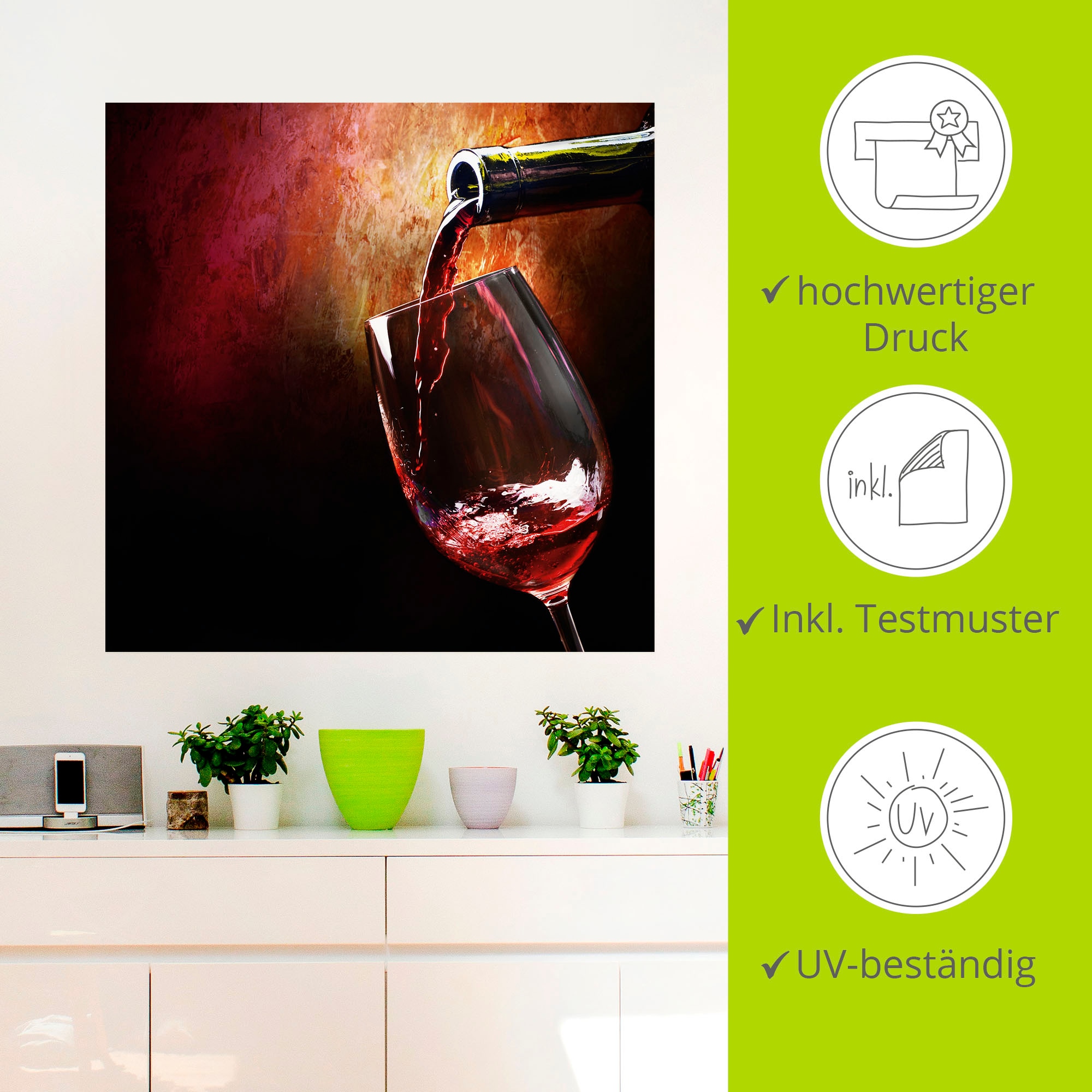 Artland Wandbild »Wein - Rotwein«, Getränke, (1 St.), als Alubild, Outdoorbild, Leinwandbild, Poster, Wandaufkleber
