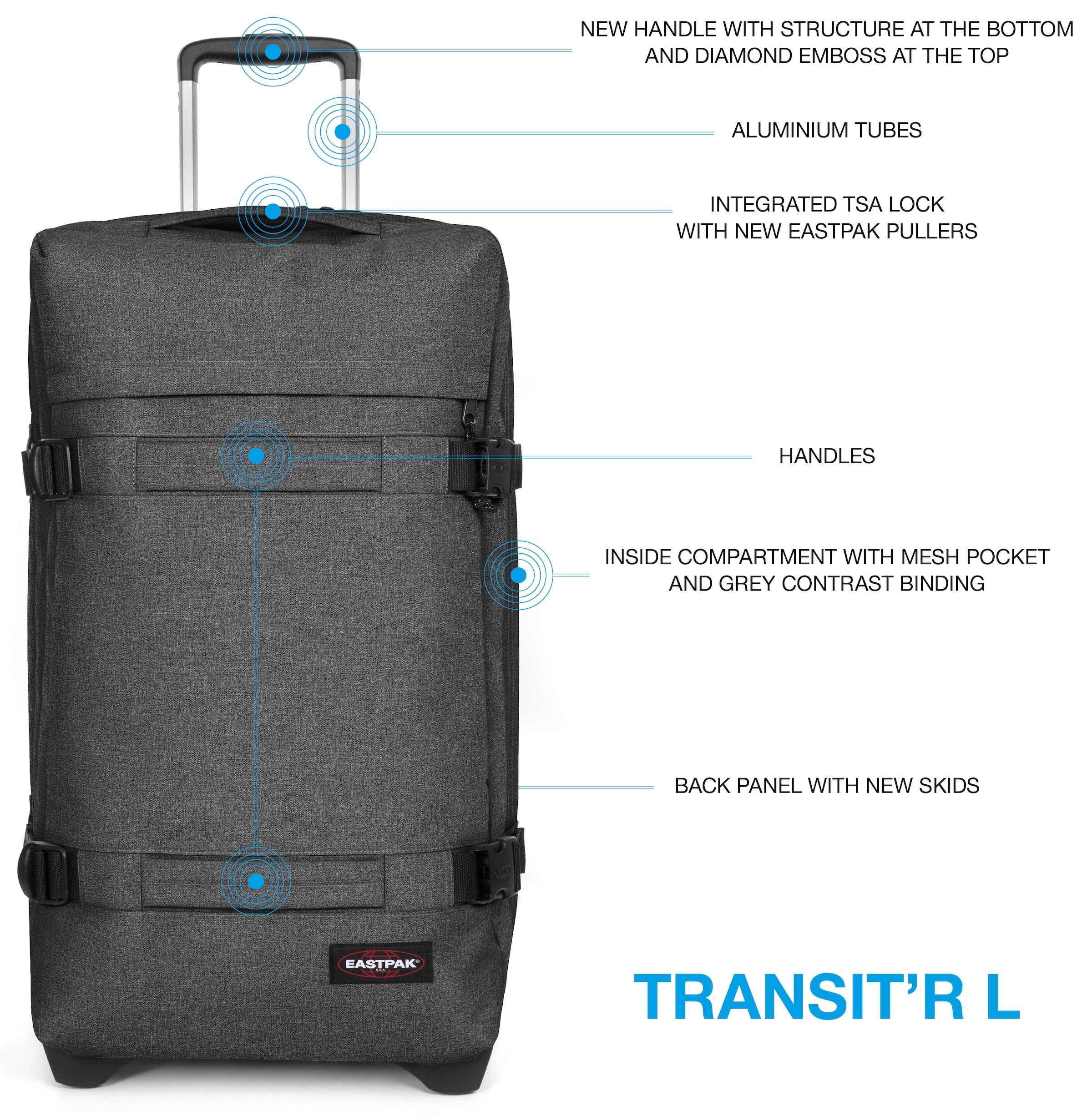 Eastpak Weichgepäck-Trolley »TRANSIT'R L«, 2 Rollen, Reisegepäck Aufgabegepäck Reisekoffer mit TSA Schloss Reisetasche