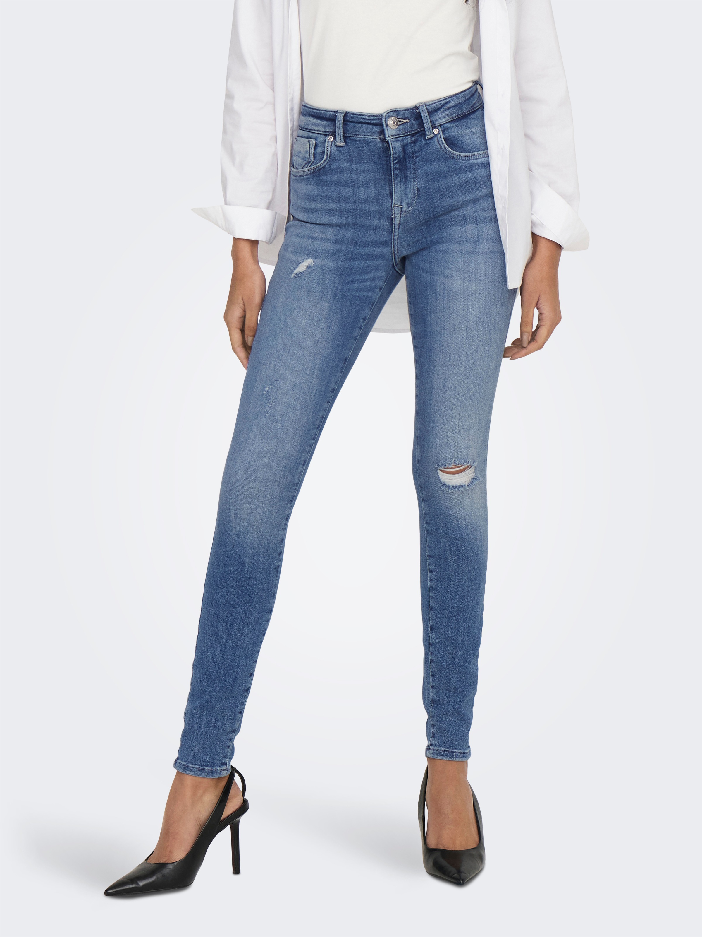ONLY Skinny-fit-Jeans »ONLPOWER LIFE MID PUSH« mit Destroyed-Details