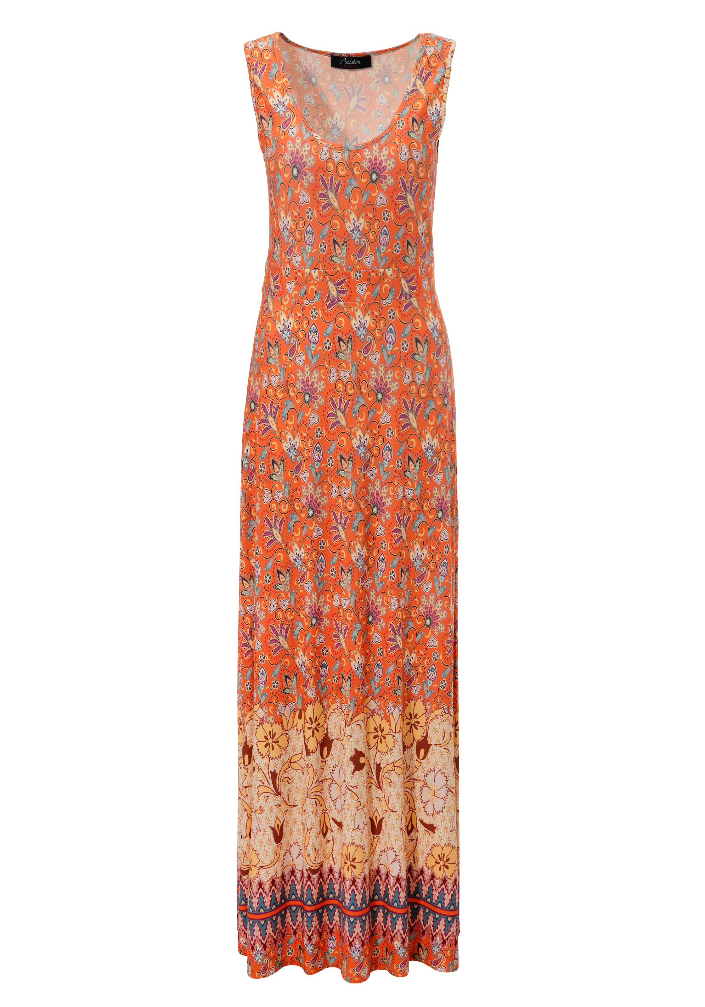 Aniston CASUAL Sommerkleid, mit farbharmonischem Blumendruck und Bordüre am Saum