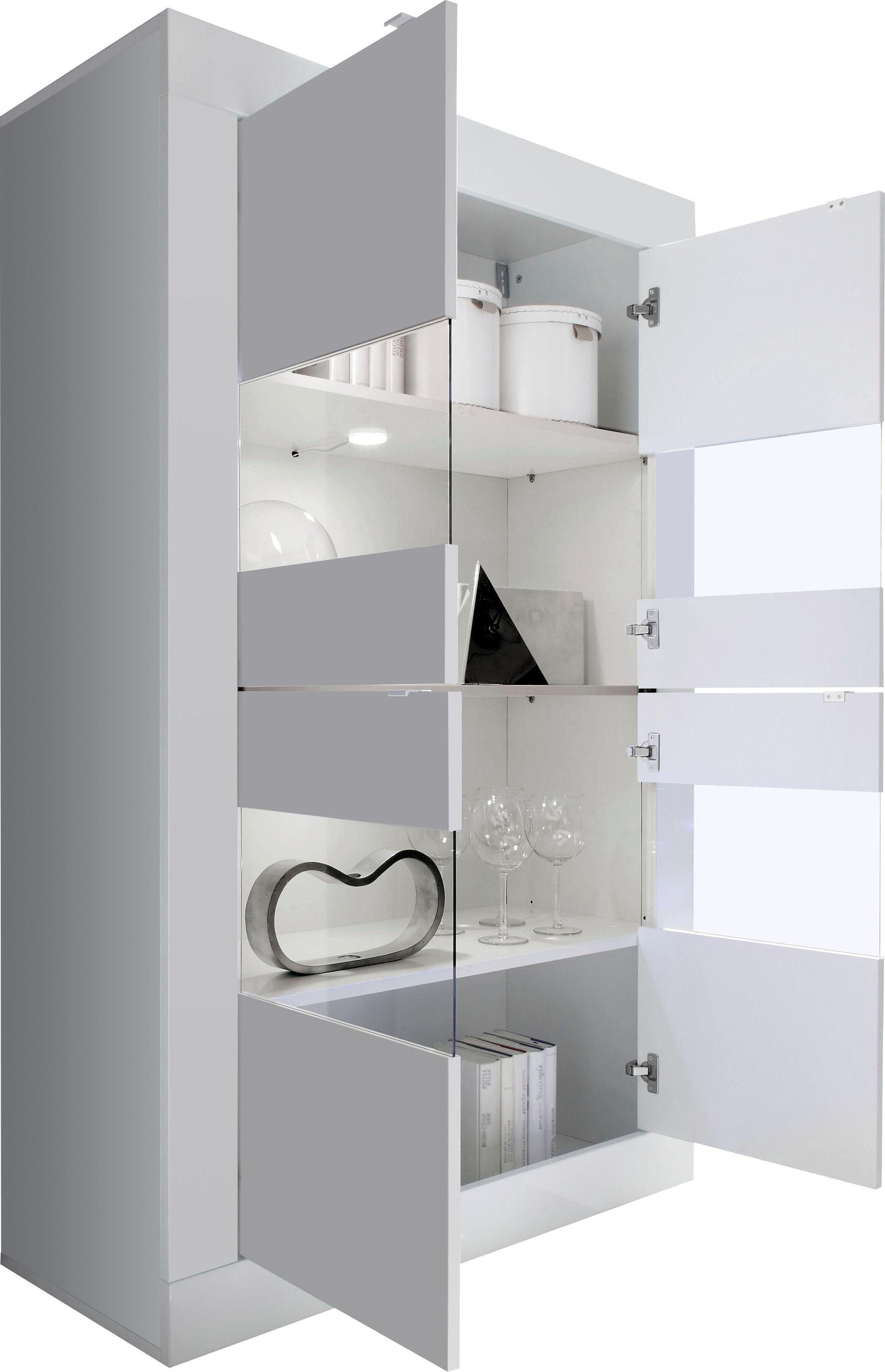 INOSIGN Vitrine »Basic Höhe 162 cm, Standvitrine mit 4 Türen - Metallgriffe,«, Stauraumvitrine in moderner Rahmenoptik, Hochschrank, Anrichte